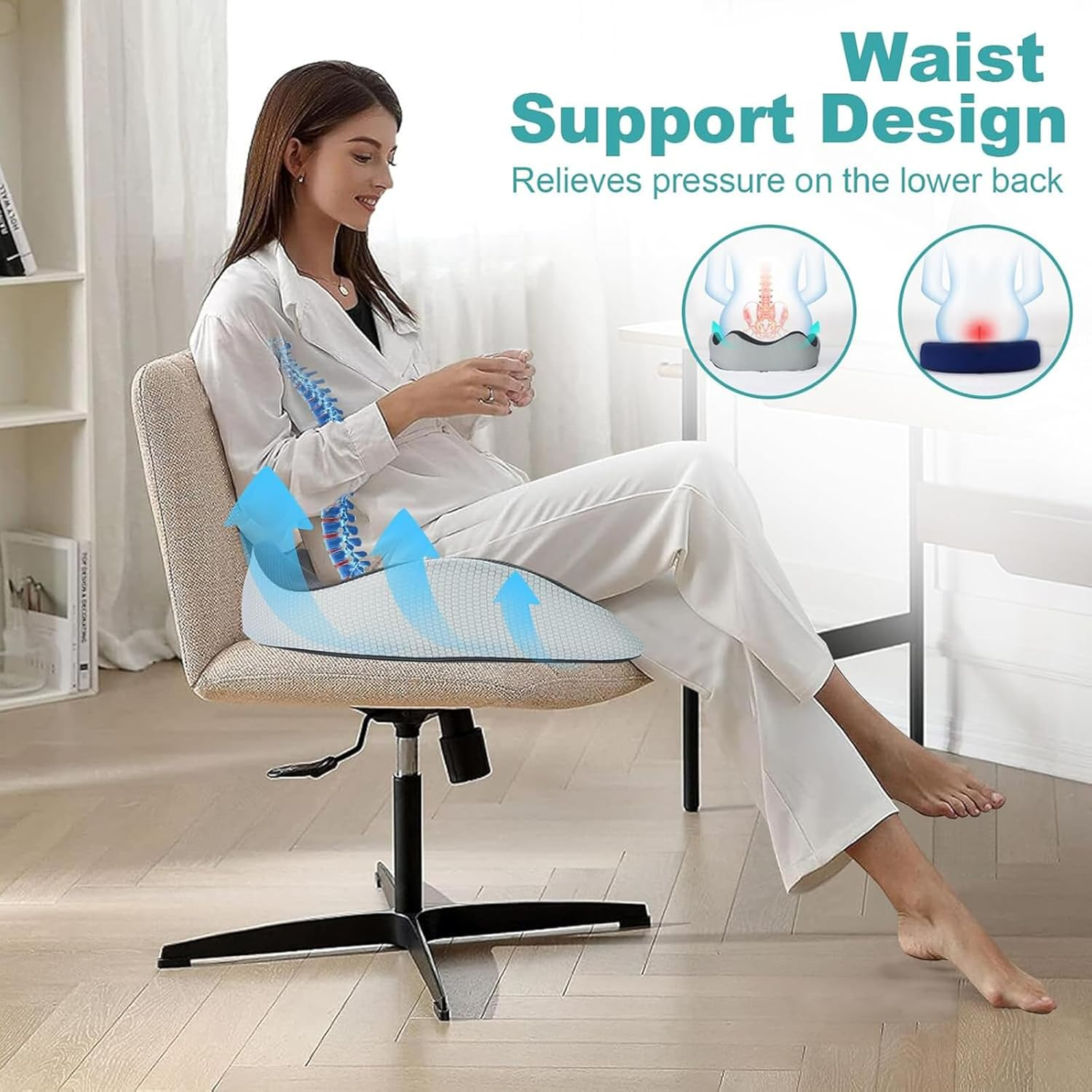 Seat Cushion,Desk Chair Cushion,Memory Foam Seat Cushion,Long Hours Sitting Comfort,With Washable Cover,No-Slip Protects，For Long Sitting, for Office Chair/Gaming Chair and Car Seat