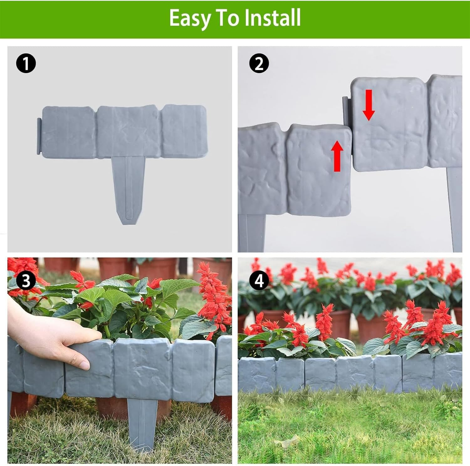 Grey Cobbled Stone Effect Garden Lawn Edging Plant Border, Grey Stone Effect Lawn Edging,Simply Hammer 20 Pack image number 1