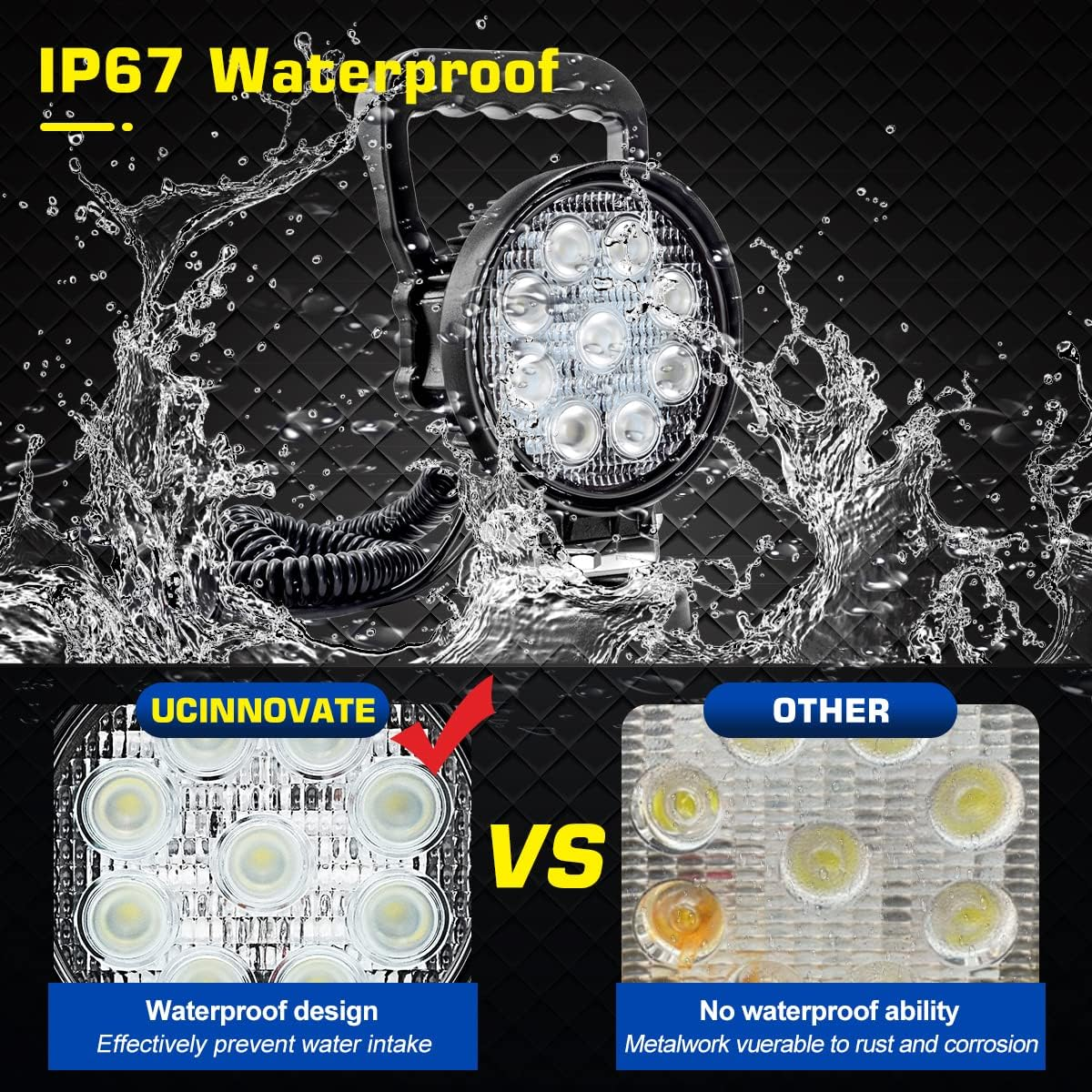 UCINNOVATE 12V 24V 27W round Magnetic Base LED Work Light Floodlight Offroad Driving Work Lamp Bar Flood Beam Fog Light for Car Truck Boat 4X4 IP67 Camping Light Lamp image number 4