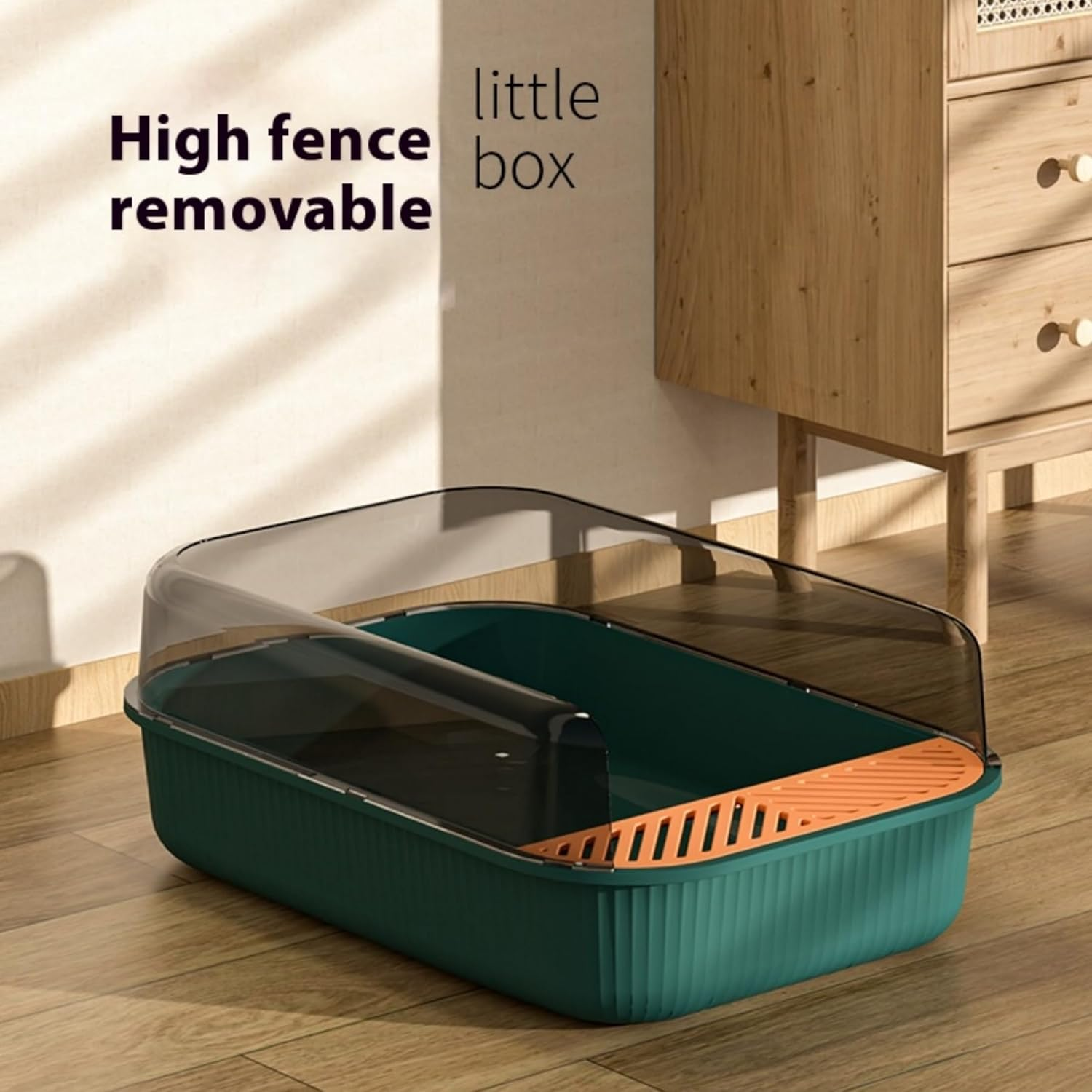 Open Top Cat Litter Box, Anti-Splashing Large Cat Litter Pan, Semi-Closed Removable Cat Cleaning Basin Kitten Toilet with Litter Sifting Scoop and Sides for Small & Medium Size Pets (Vintage Green) image number 4