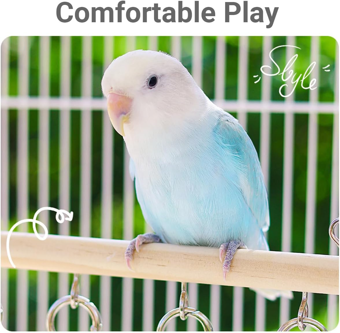 AIMALL Parrot Bite Toy, Wooden Ring Swing Station Pole, 14.56 * 7.87In Size, Log Colour, for Peony/Tiger Skin Parrots, Play & Perch Entertainment image number 4