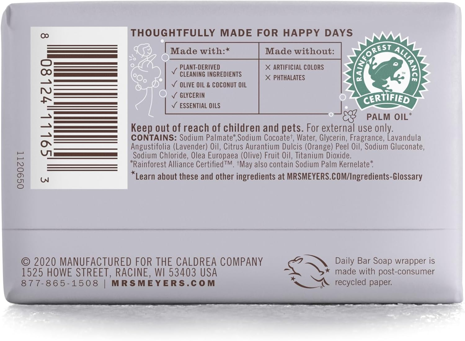 MRS. MEYER'S CLEAN DAY Bar Soap, Use as Body Wash or Hand Soap, Made with Essential Oils, Lavender, 5.3 Oz, 1 Bar image number 2