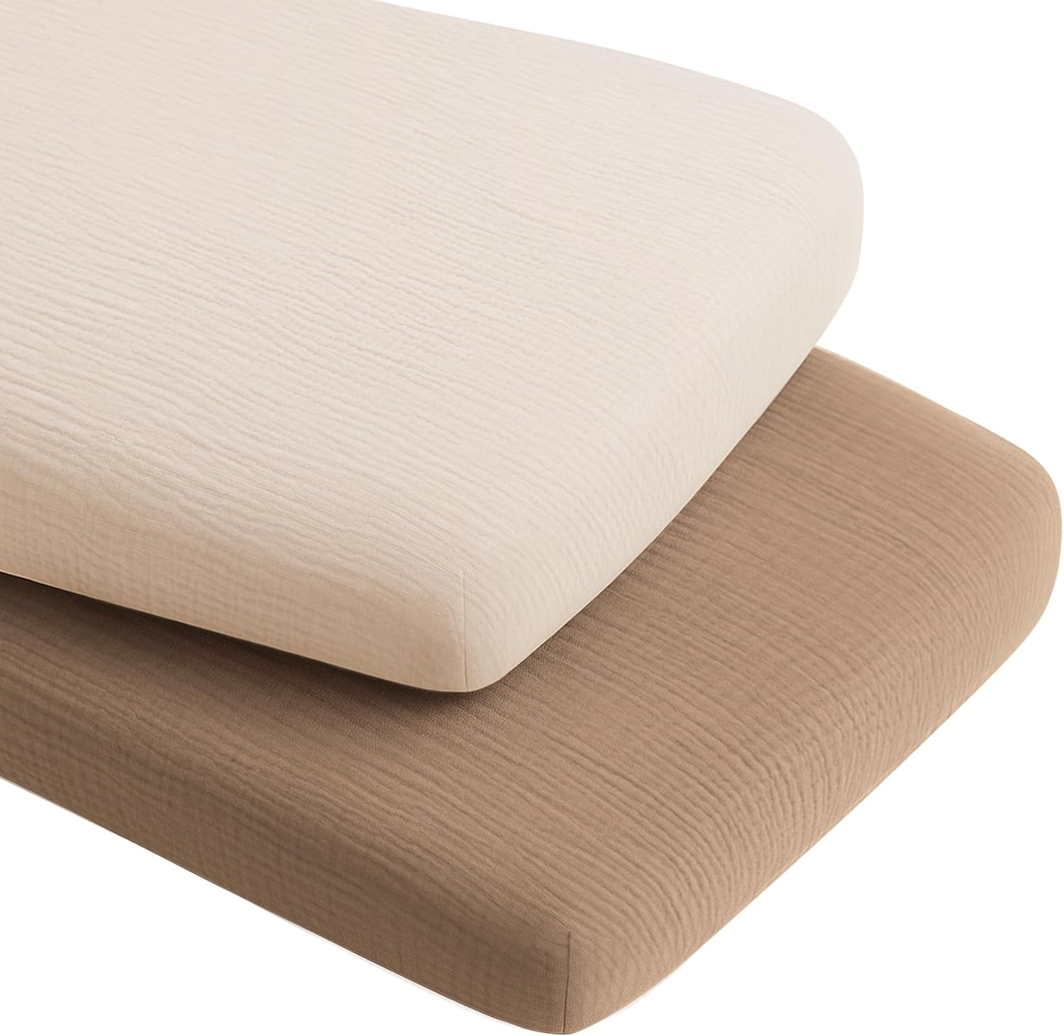 Konssy 2 Pack Muslin Fitted Bassinet Sheets for Baby Girl Boy, Soft Breathable Baby Bassinet Sheets Fit for Bassinets, Cradle, Moses Basket Oval Rectangle Pad/Mattress (Peach,Floral)