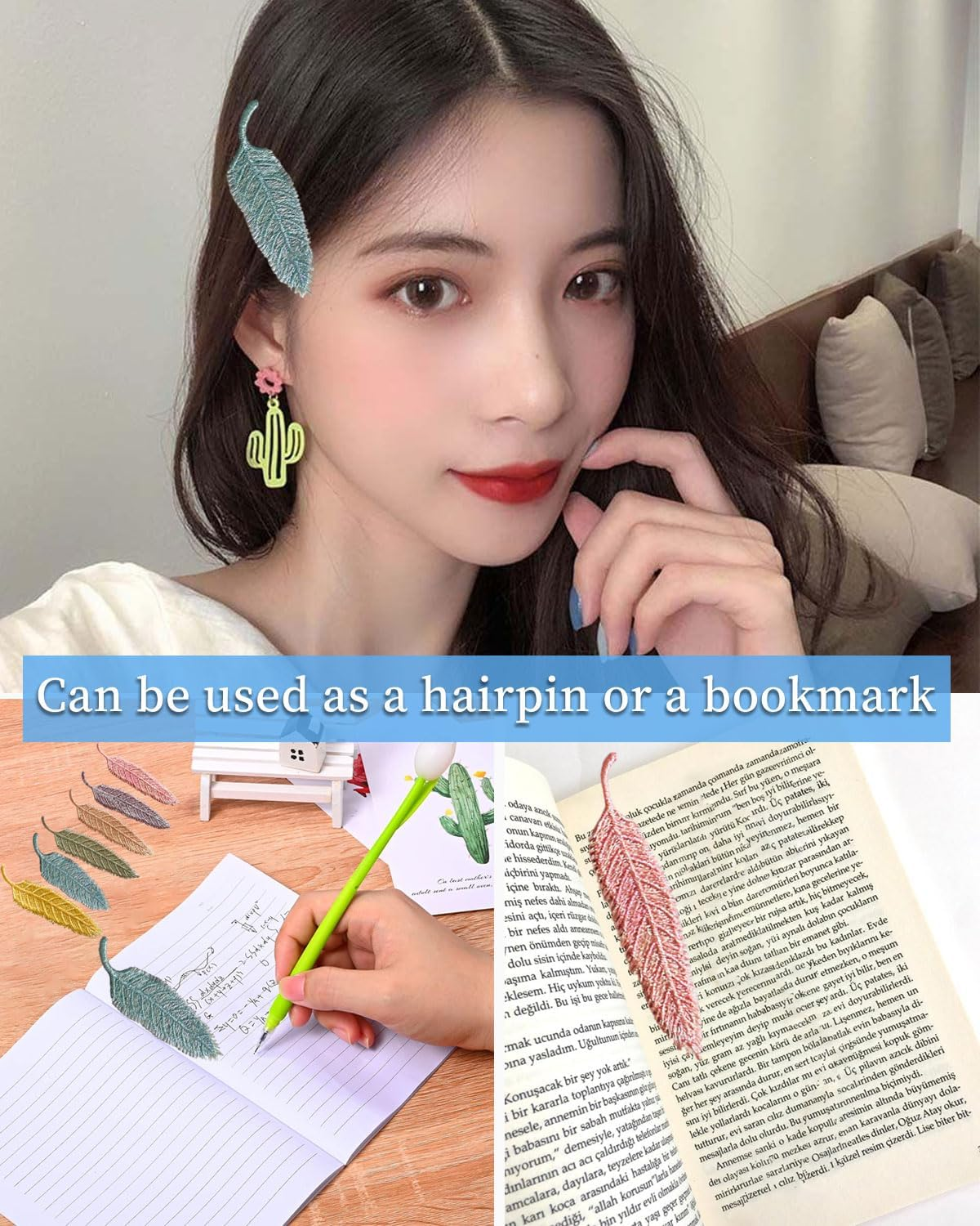 KGDUYC 6Pcs Leaf Bookmarks, Card Bookmarks, Handmade Satin Bookmarks, Crochet Flower Bookmarks, Personalised Handmade Gift for Book Lovers, Teachers image number 1