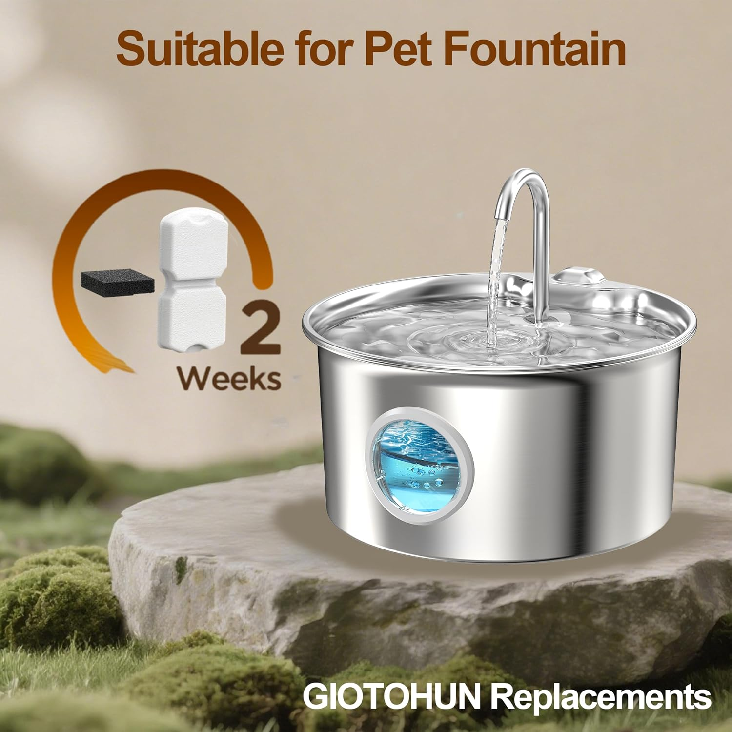 Cat Water Fountain 24 Filter: 12 Carbon Filters + 12 Foam Filters - Multiple Filtration - Purification of Water Quality - Taste Enhancement - Suitable for GIOTOHUN Stainless Steel Cat Fountain image number 5