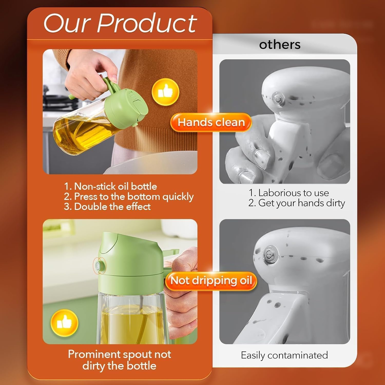 16Oz/470Ml Glass Olive Oil Sprayer for Cooking, 2 in 1 Olive Oil Dispenser Bottle for Kitchen, Premium Dark Green Glass Oil Bottle, Food-Grade Oil Mister for Air Fryer, BBQ image number 4