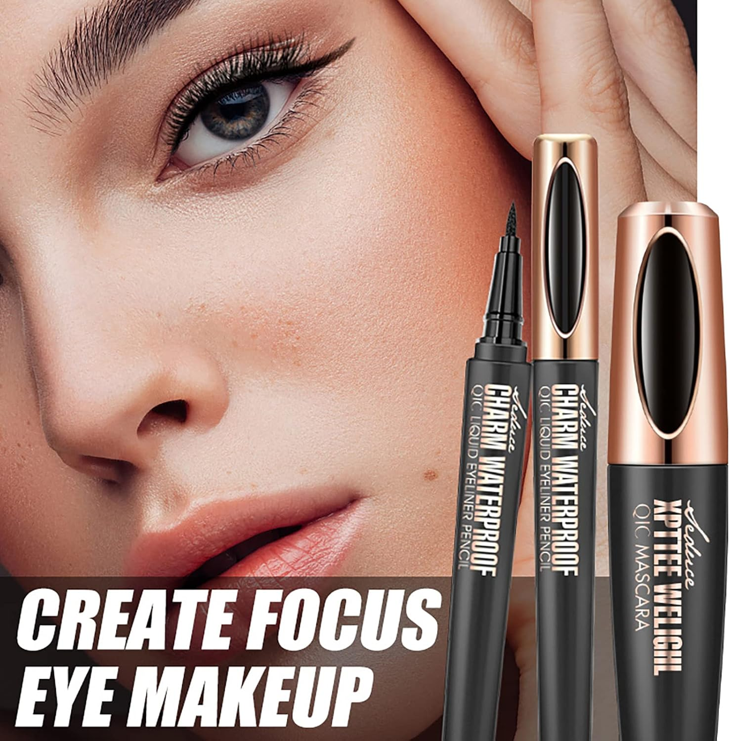 Black Waterproof Mascara & Eyeliner Set, 4D Silk Fiber Lash Extensions Colored Tubing Mascara Volume and Length, Long-Lasting Smudge-Proof Voluminous Mascara and Liquid Eyeliner Pen Set#001