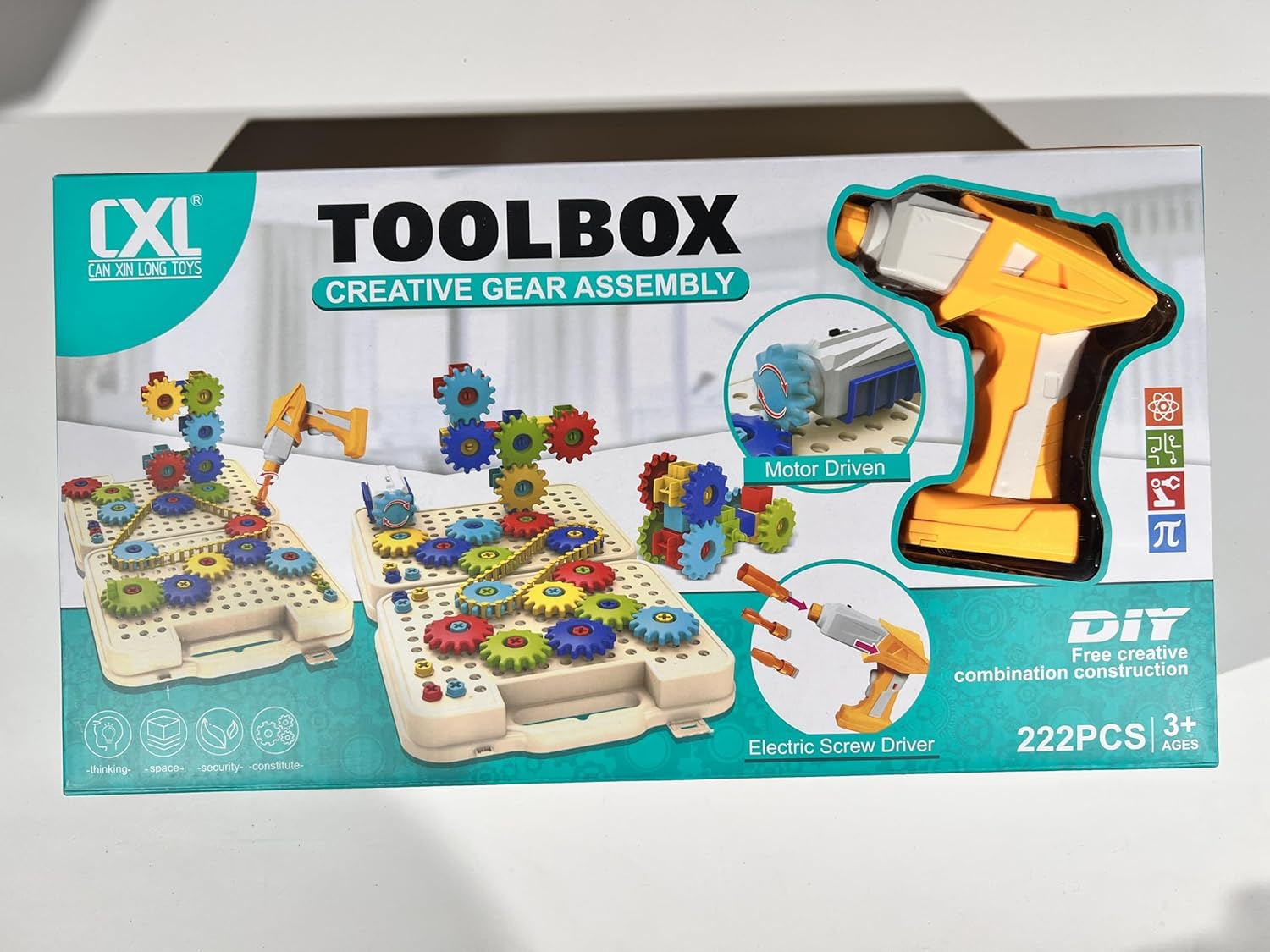 Kids Building Kit, 222 Pieces Creative Gear Set with 2 in 1 Electric Screwdriver, STEM Educational Toy, 3+ Years image number 6