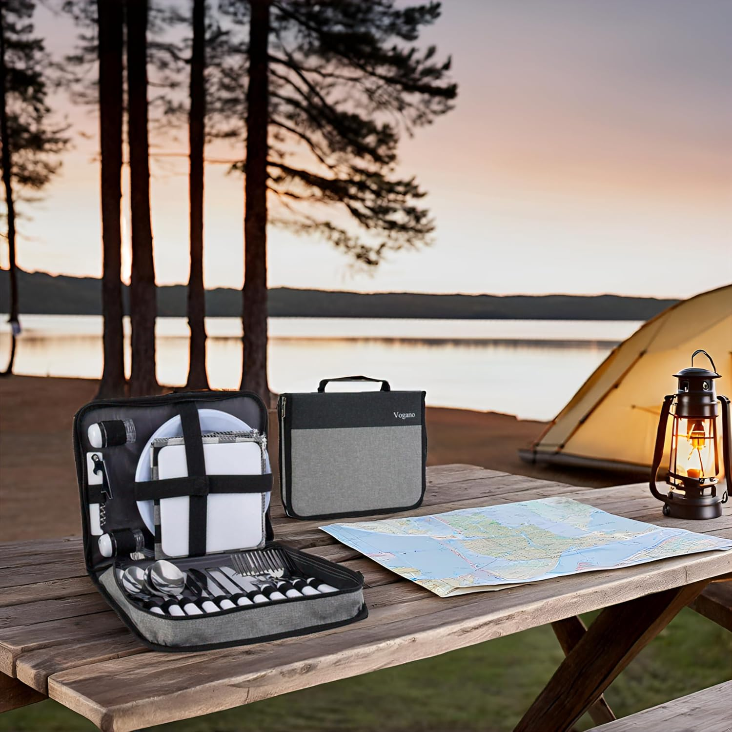 Picnic Backpack Accessories for 4 - Includes 26 Pcs, Portable Travel Utensils with Case, Reusable Camping Cutlery Plates, Stainless Steel of Spoons and Forks, for Hiking, Camp, image number 6