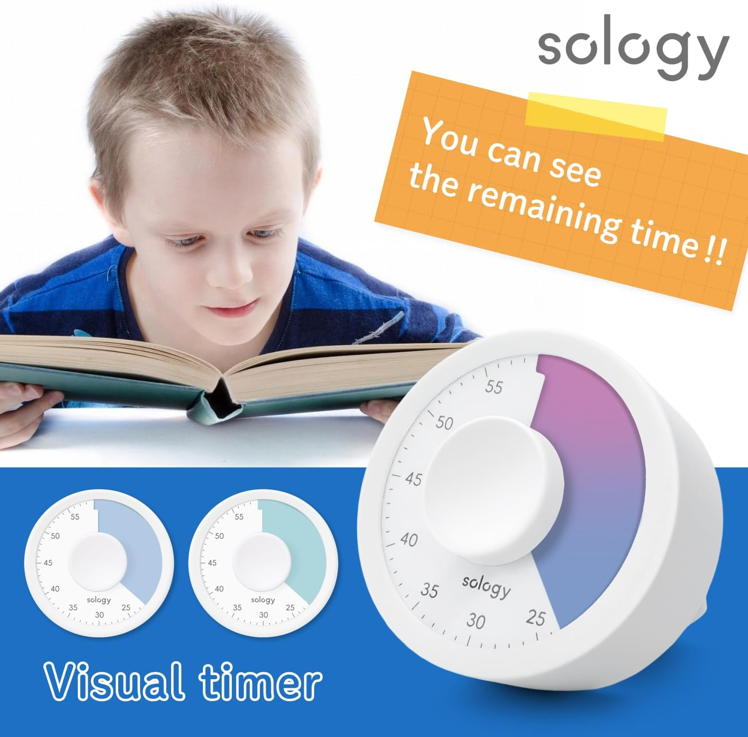 Sology Mirai Timer, a round Visual Timer for Studying, Cooking, Meetings, Task Management, Fitness, and Muscle Training. Cute and Stylish, Perfect for Desktop Use. Blue. image number 4