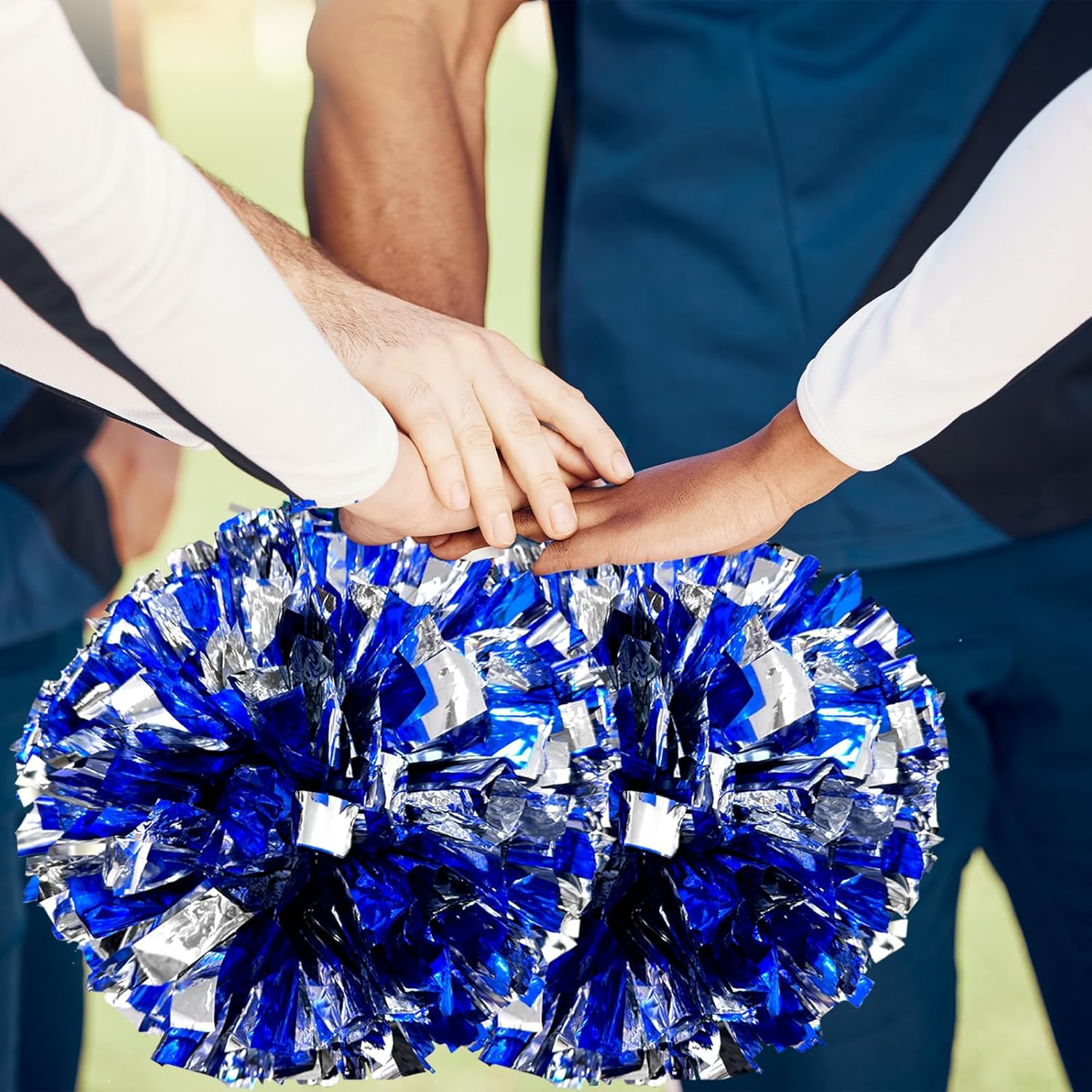 TEAONE Cheer Balls, 4 PCS Cheerleading Pom Pom for for Team Sport, Dance Cheering (Blue, Silver) image number 3