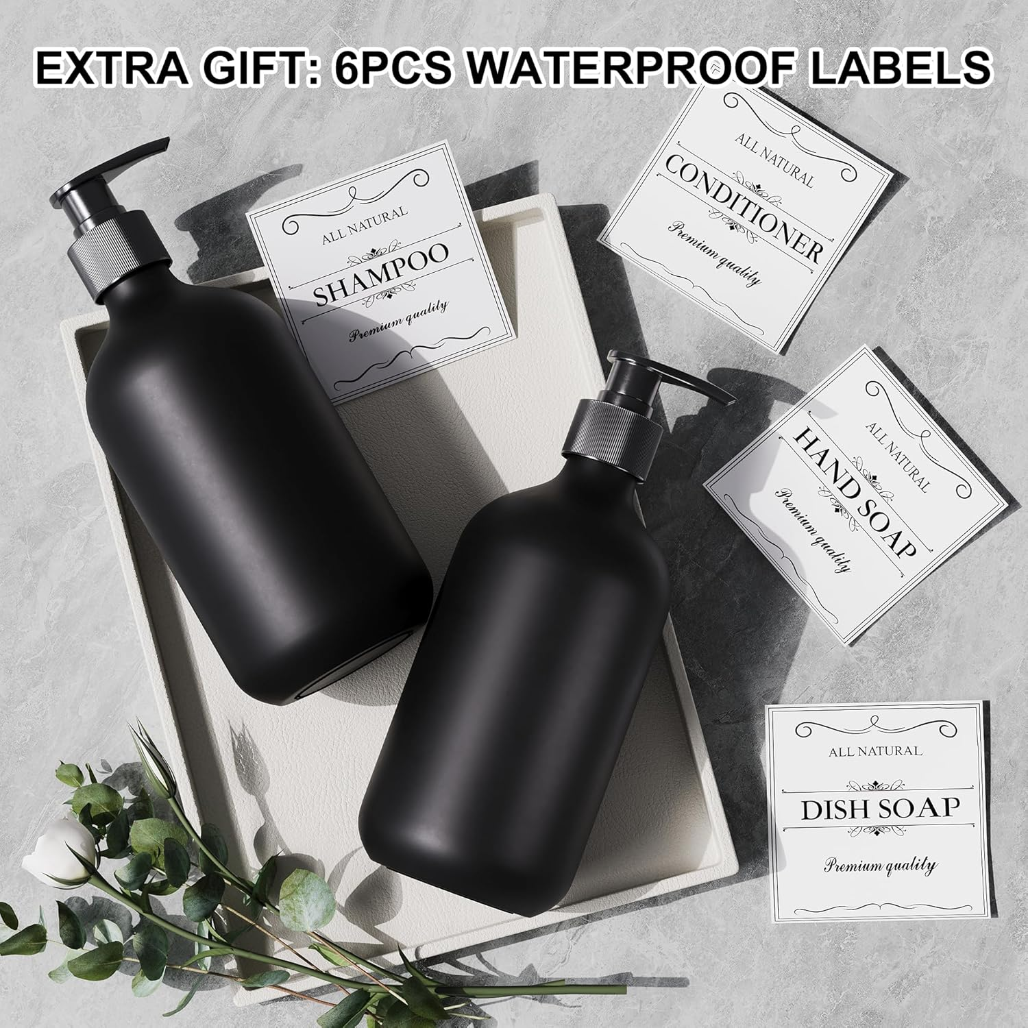 2Pcs Black Soap Dispenser, 16Oz Plastic Dish & Hand Soap Dispenser for Kitchen, Empty Liquid & Lotion Dispenser Set for Bathroom Accessories - Black Pump image number 6