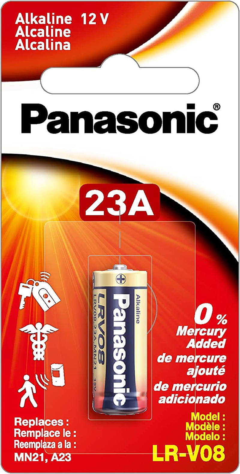 Panasonic 12V Alkaline Car Alarm Battery, 1-Pack (LR-V08L/1BPA)