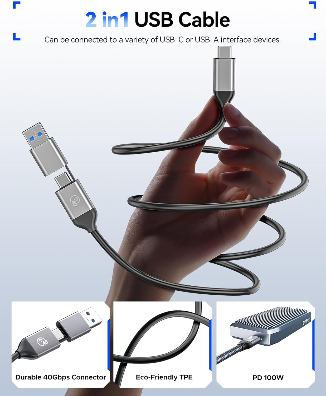 ORICO USB4 40Gbps M.2 SSD Enclosure, Supports up to 8TB M.2 Nvme Ssds, Finned Aluminum Alloy Case, USB-C to USB-A&C 2-In-1 Cable, Plug and Play, Compatible with Thunderbolt 3/4, USB 3.2/3.1/3.0- M2V01 image number 1