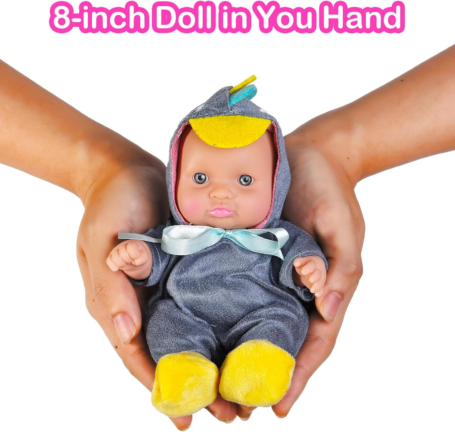 Barwa 8 Inch Baby Doll with Cute Animal Clothes Miniature Reborn Doll Lifelike Vinyl Washable PVC Material Tiny Movable Dolls Mini Toy Dolls for Toddlers (Dinosaur)