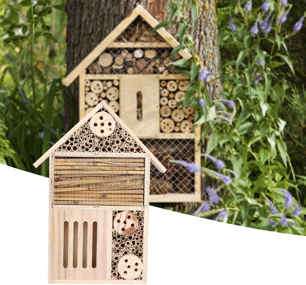 Wooden House, Outdoor Hanging Hotel for Bee, Beneficial Habitat, Garden Wood Bug Room Shelter, Nesting Box for Bee, Butterfly, Ladybirds, Beneficial in (Type A)