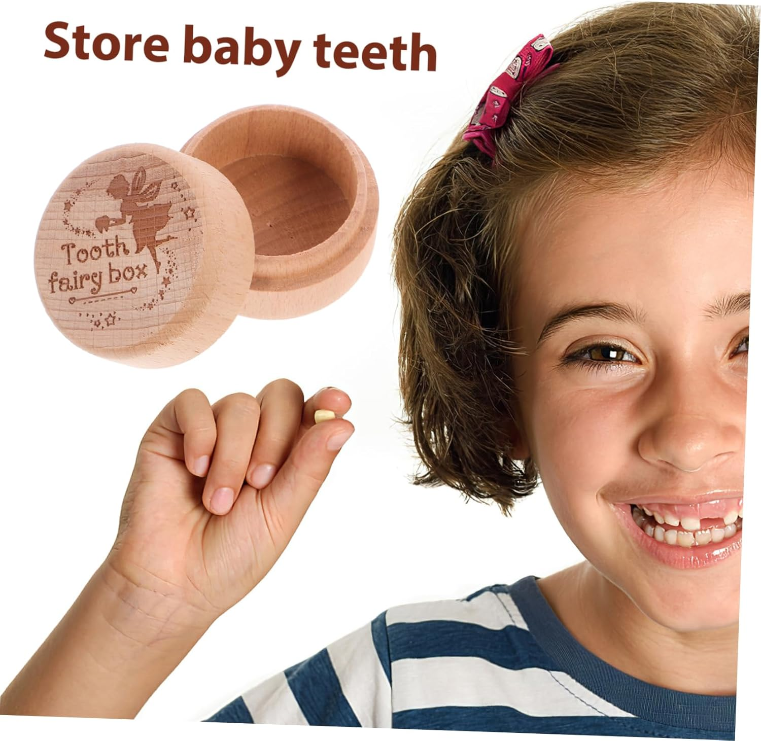 1Set Wooden Teeth and Hair Keepsake Organizer Natural Beech Storage Box for Childhood Memories for Newborns and Boys and Girls image number 1