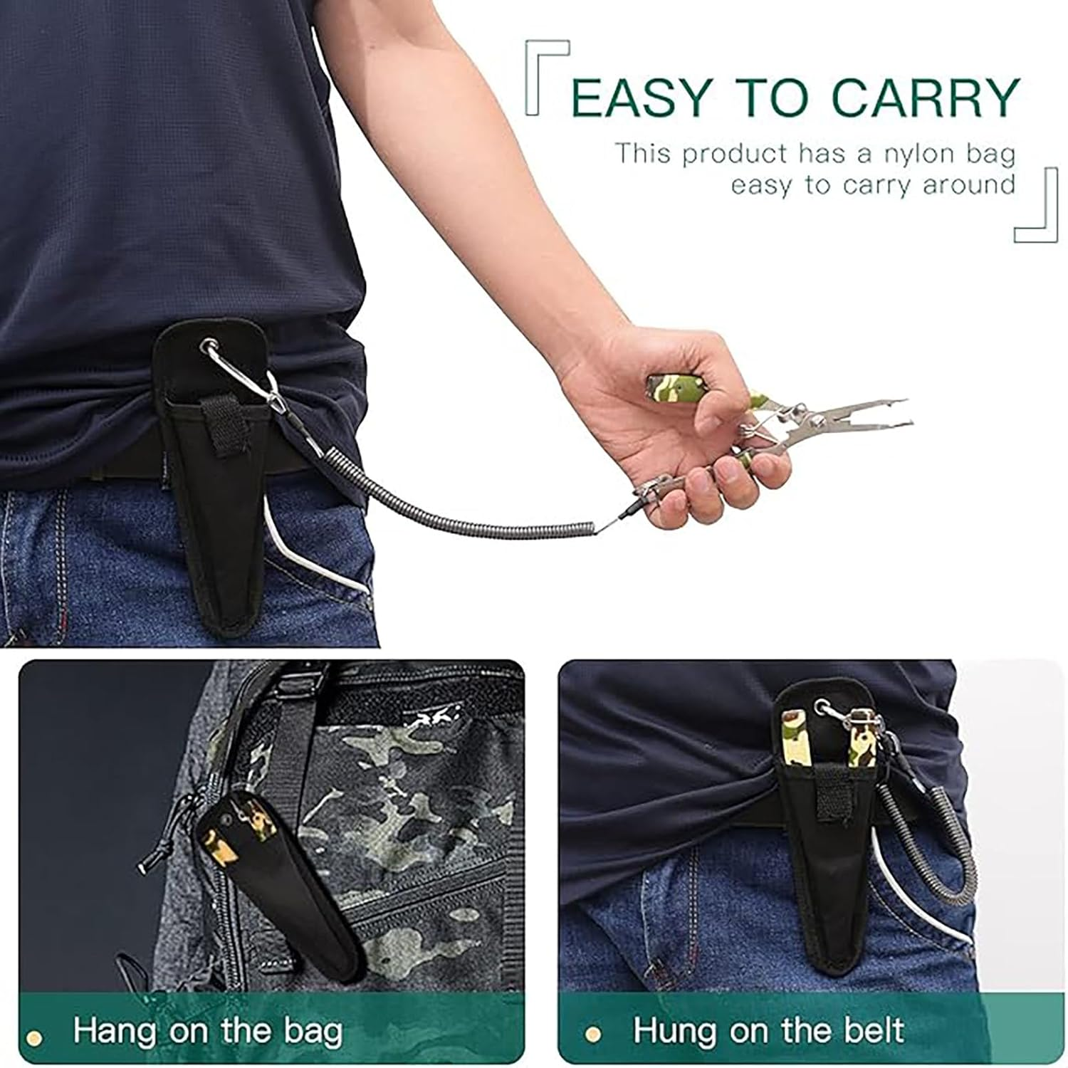 SYGELER Fishing Pliers, Stainless Steel Multifunctional Fish Pliers, Camouflage Fishing Tool with Hook Remover, Sheath and Lanyard, Gifts for Men