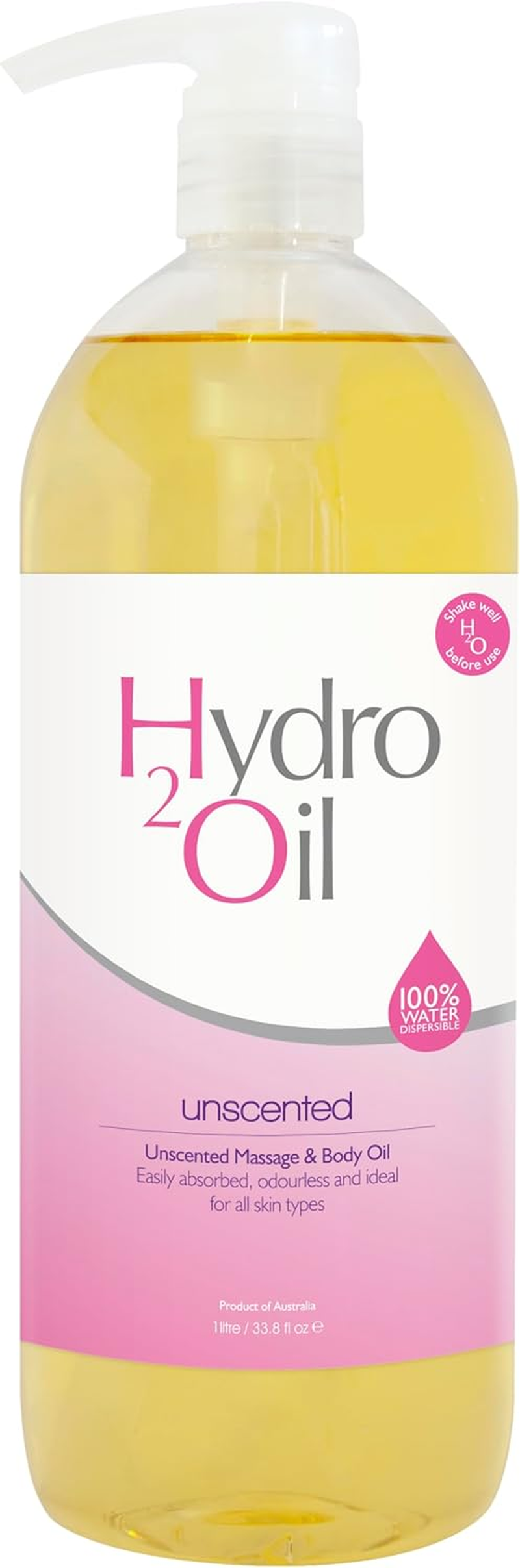 Hydro 2 Oil Unscented Massage Oil 1Lt - Water Dispersible Formula with Jojoba and Grapeseed Oil Enriched with Vitamin E image number 1