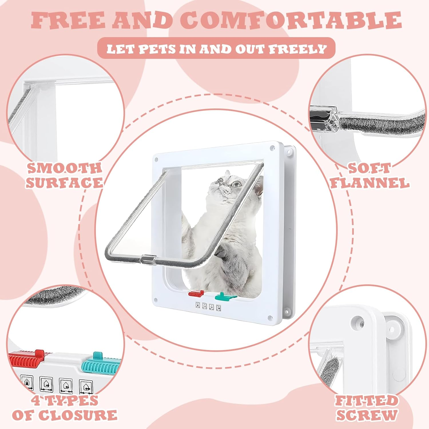 Cat Door, Xlwen Cat Flap, Dog Door, Pet Flap 4 Way, ABS Acrylic Cat Flap Interior Door, Pet Door for Indoor Outdoor Door, Window, Wall, for Cats and Dogs, Weatherproof, Easy Installation image number 3