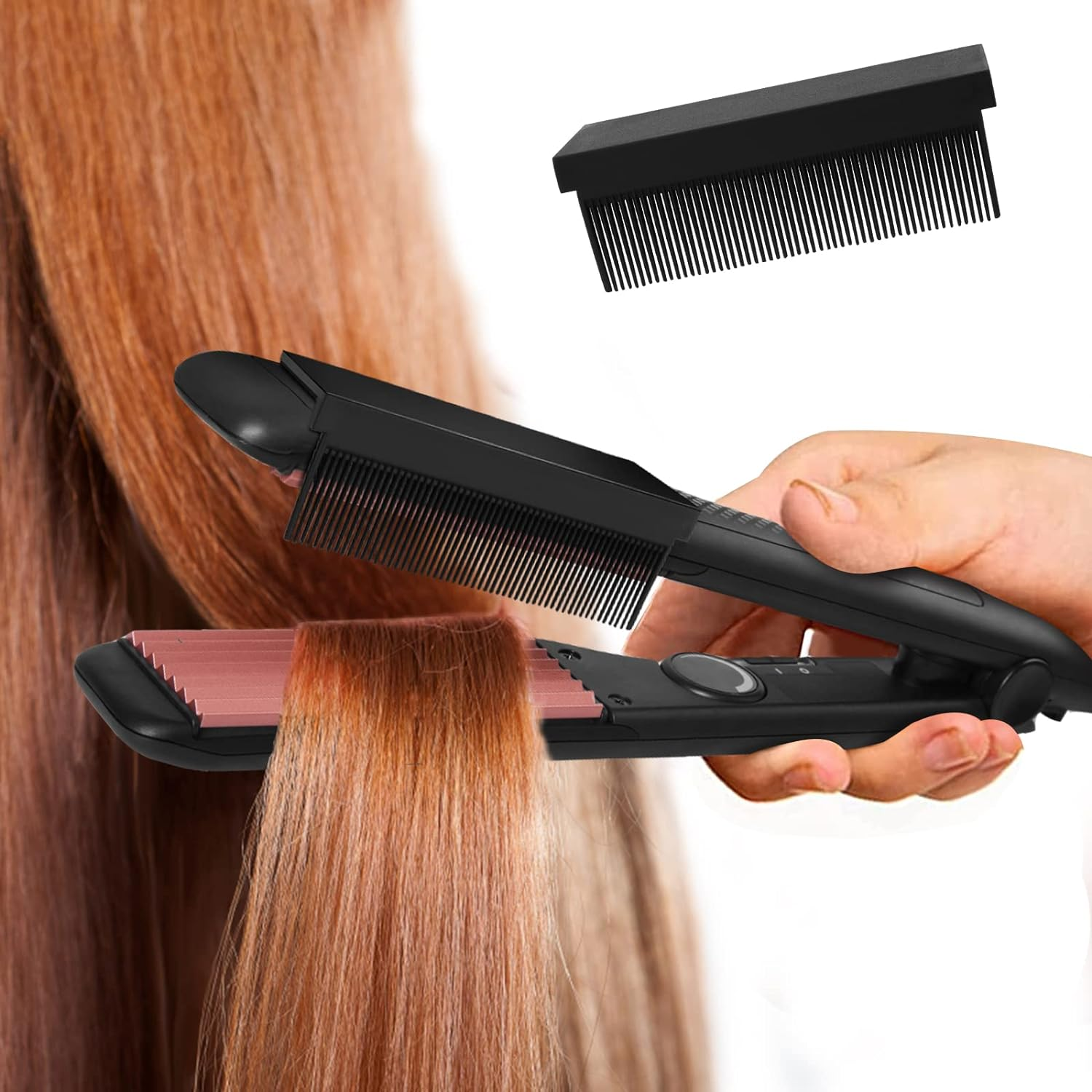 DIY Flat Iron Comb, Barber Straightening Comb Attachment Compact Hair Styling Tool for Professional or Home Use (Black) image number 3