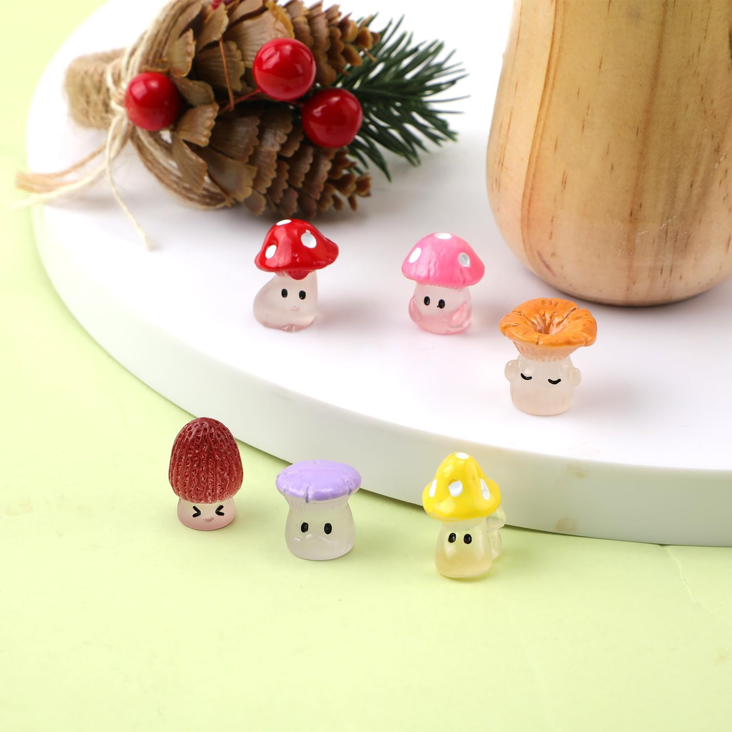 30Pcs Luminous Mini Mushrooms, Cute Tiny Resin Mushrooms Figurines Miniature Mushroom Statue Decor Small Glow Mushroom Decorations for Micro Landscape Patio Garden Craft Home Decoration image number 3