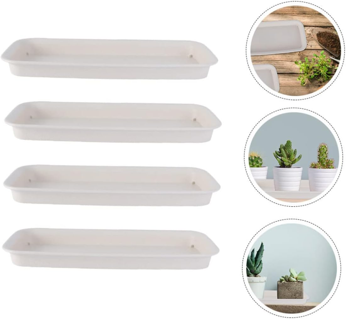 KONTONTY 4Pcs Rectangular Flowerpot Plate Plant Pot Holder Plastic Trays Outdoor Gardening Trays Pan Plant Containers Accessories Planter Succulent Pots Thickened Water Pan Easy Clean image number 6