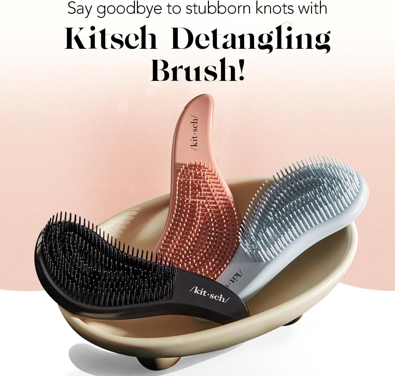 Kitsch Detangler Brush &ndash; Gentle Curly Hair Brush with Flexible Bristles for All Hair Types - Wet or Dry | Detangling Hair Brushes for Women & Men, Adults & Kids - Haze Blue