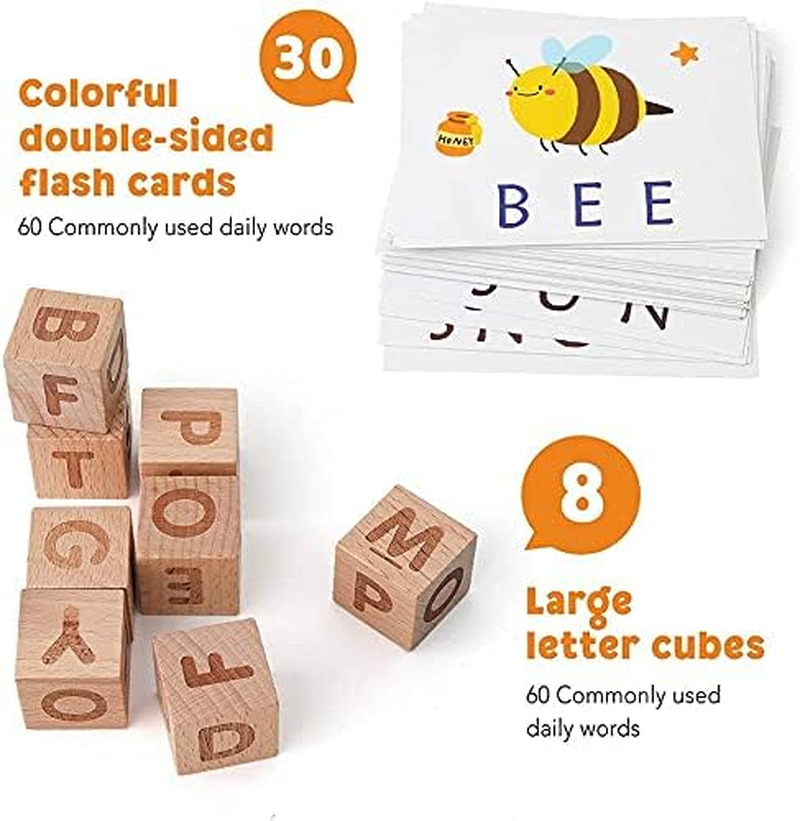 Spelling Games, Wooden Matching Letters Toy with Flash Cards Words, Montessori ABC Alphabet Learning Educational Puzzle Preschool Boys Girls Kids Age 3 4 5 Years Old image number 2