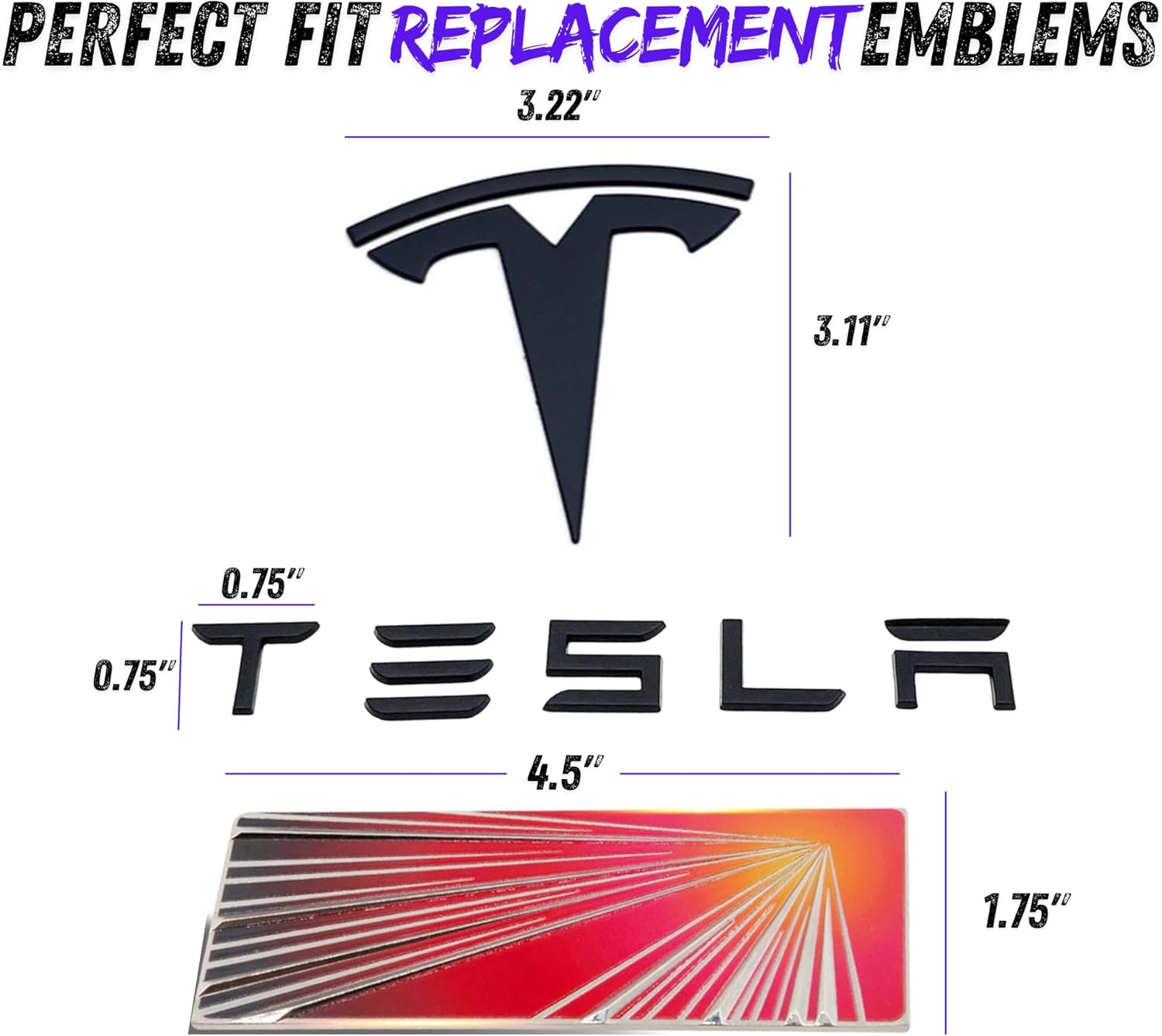 Metal T Logo Tesla Letters Performance Ludicrous Emblem Logo Decal Sticker Front Rear Tailgate in Matte Black for Tesla Model Y Juniper Launch Edition (T Logo & Tesla Letters & Juniper) - T Logo - Front image number 5