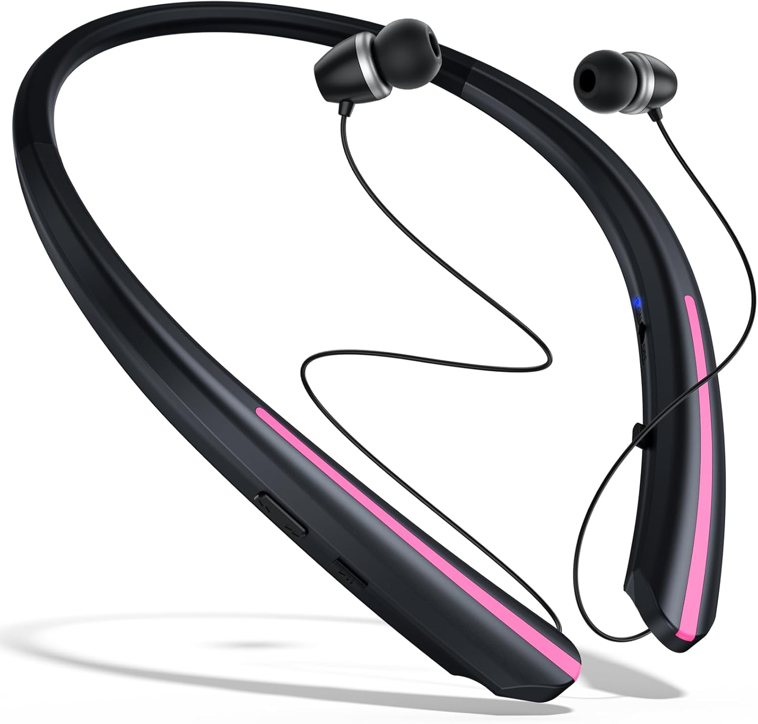 APPINESSEY Bluetooth Headphones Retractable Neckband, Bluetooth Headset with Microphone Vibration Call, Stereo Noise Cancelling Earphones for Workout Sports Driving (Black Pink)