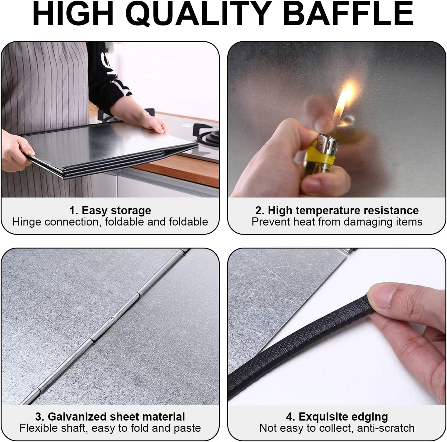 EDINNO Splatter Guard, 4 Sided anti Splatter Shield Guard, Foldable Oil Splatter Screens for Frying, Nonstick Splatter Screen, Stove Heat Insulation Board for Cooking, 11.6 * 30.2 * 12 Inches image number 6