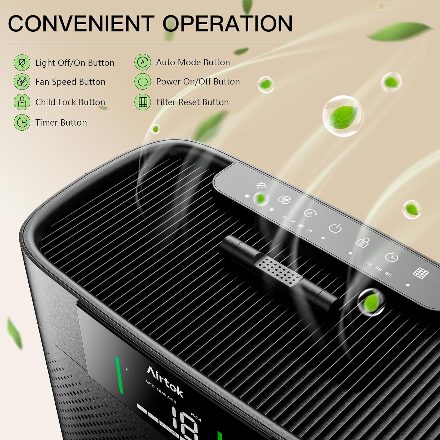 AIRTOK Air Purifiers for Home Large Room up to 1300 Ft&sup2; with Air Quality Monitor, HEPA Sleep Mode, Aromatherapy, Pet Air Purifier for Bedroom, Air Cleaner with 2X-Purification & 360&deg;Air Outlet AP2301 image number 3