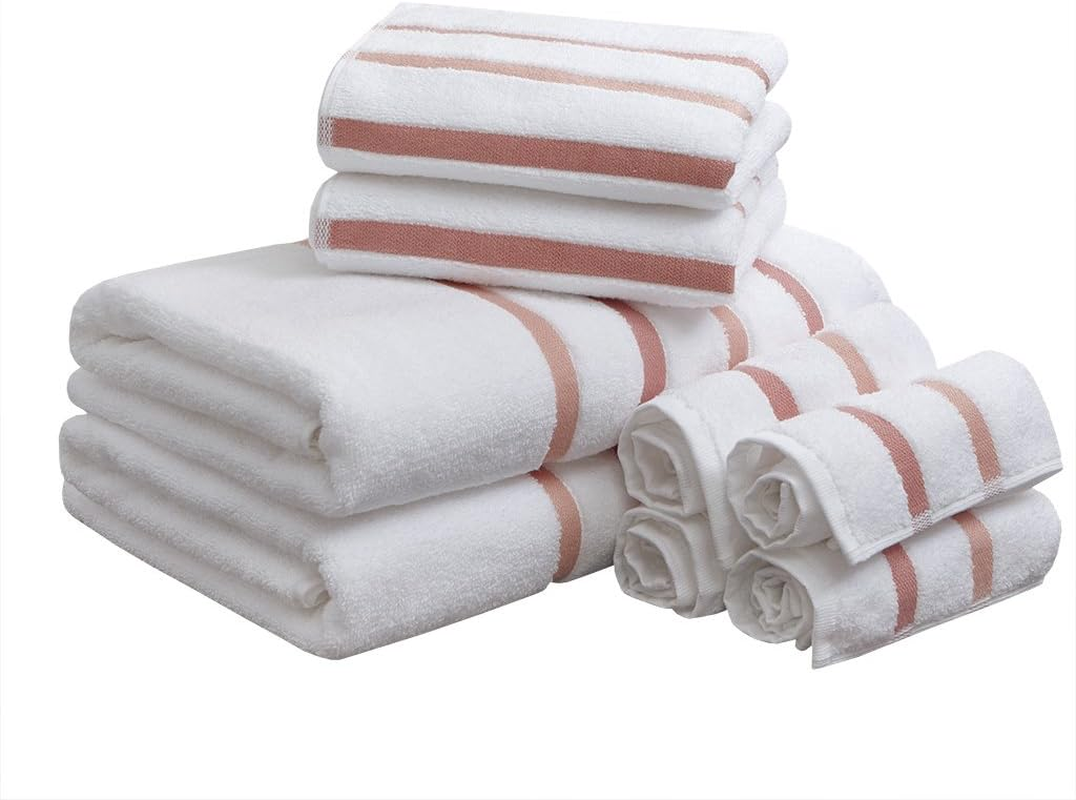 Comfort Spaces Cotton 8 Piece Bath Towel Set Striped Ultra Soft Hotel Quality Quick Dry Absorbent Bathroom Shower Hand Face Washcloths, Multi-Sizes, Zero Twist Charcoal 8 Piece