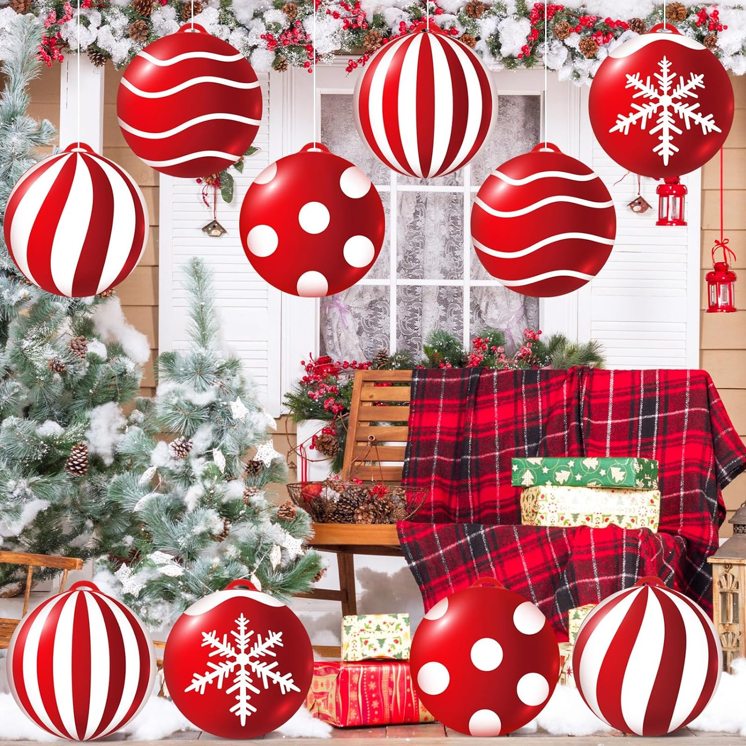 Jetec 10 Pcs Christmas Inflatable Balls Decorations 9 Inch PVC Inflatable Balls Winter Snowman Hanging Ornaments for Outdoor Garden Tree Party(Xmas Ball) image number 3