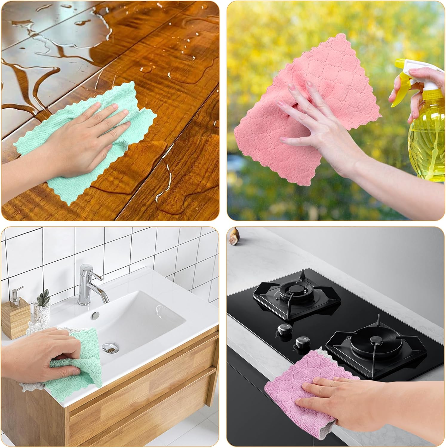 TECDW 10-Pack Kitchen Dish Cloths,Ultra-Soft Super Absorbent Lint-Free Cleaning Towels,Oil-Resistant Coral Velvet Dish Cloth for Washing Dishes,Wiping Countertops (16&times;27Cm/6.3&times;10.6Inch,Pink) image number 6