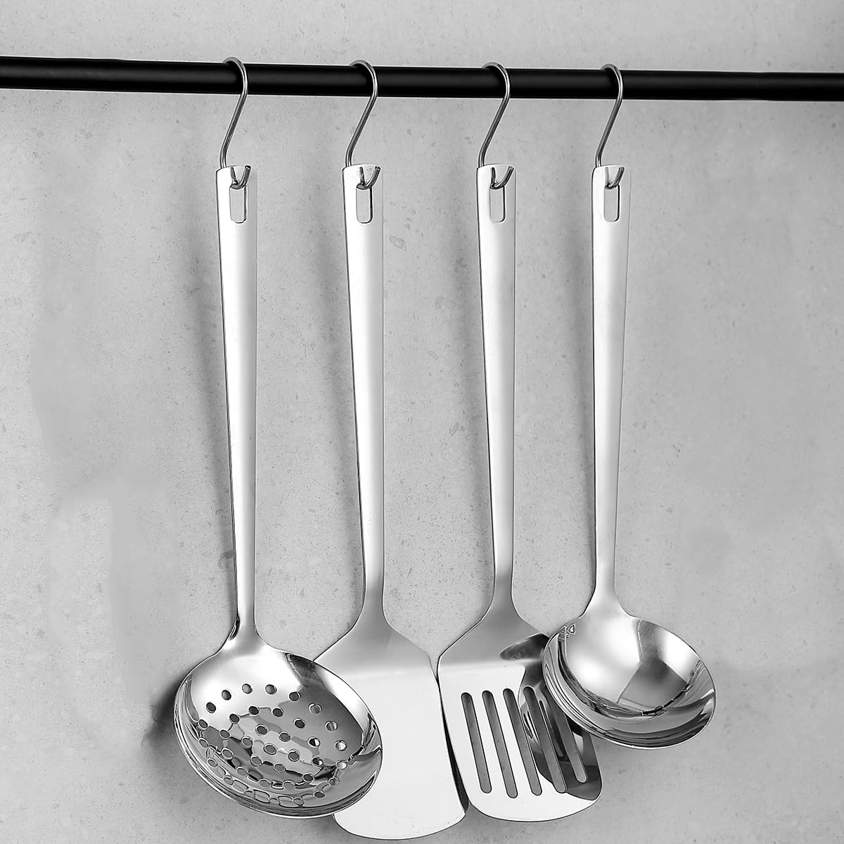 Reanea Stainless Steel Kitchen Utensils Set 4 Pieces, Cooking Utensil Set Include Metal Spatula Set, Kitchen Skimmer, Soup Ladle, Kitchen Gadgets Kitchen Essentials New Home Must Have