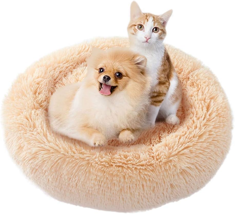 YUPPIE TONE Dog Bed, Cat Bed, Washable Fluffy Soft Plush round Doughnut Portable Sofa Bed Pet Bed - Beige 70 Cm image number 4