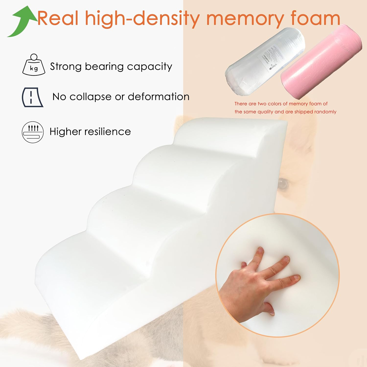 Dog Stairs Ramp for Small Dog, 3-Tiers Dog Steps Suitable for Bed and Couch,Non-Slip Pet Stair for Small Dog Cat and Elderly, Injured Pets, Removable Washable Cover (Grey, 4-Step H:45CM, 4) image number 6