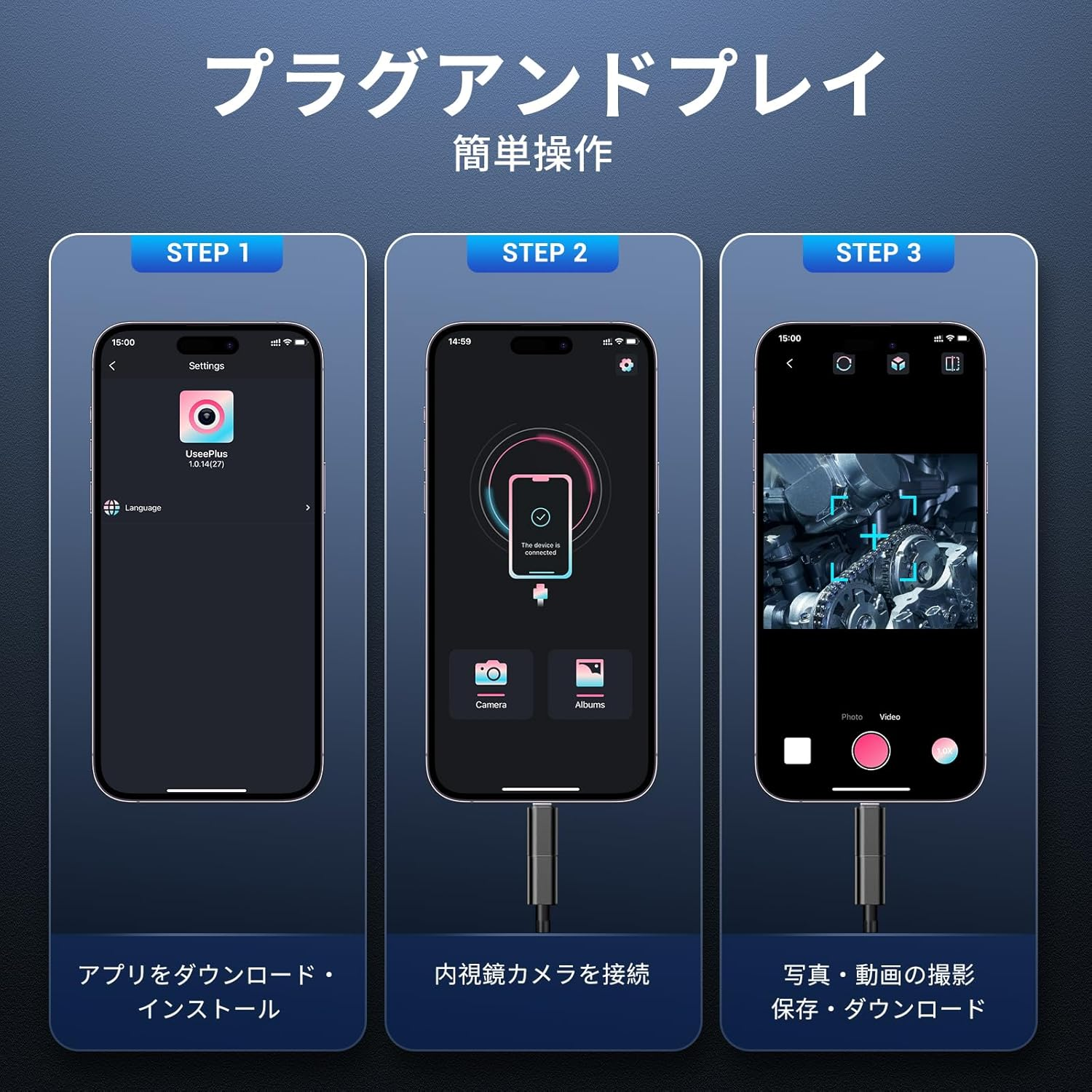 Endoscope Camera with Light for Iphone Android &ndash; 1920P Snake Borescope with 8 LED, IP67 Waterproof Inspection Tool for Drain Pipe Engine Plumbing (16.4FT Semi-Rigid Cable) image number 1