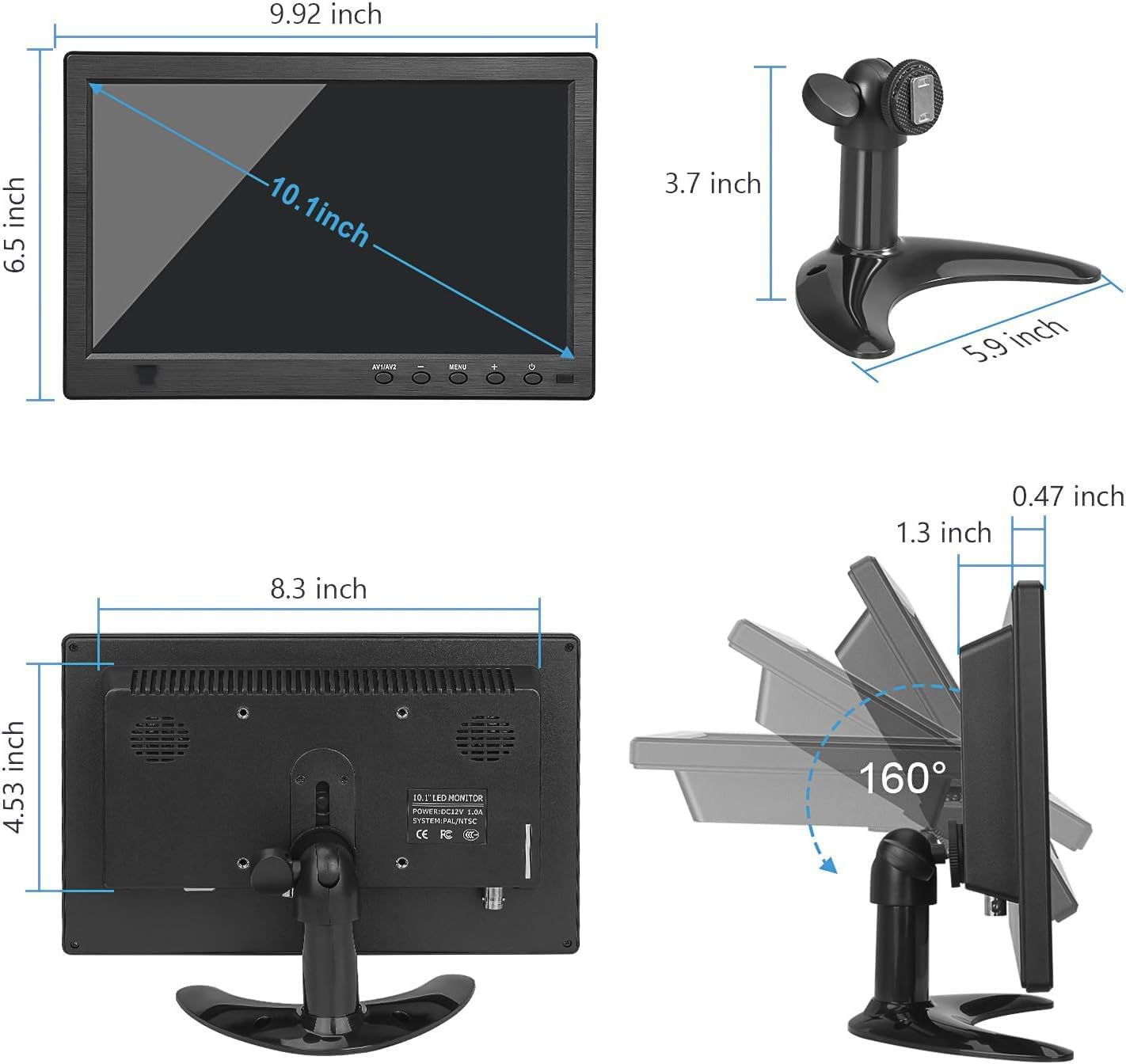 10.1-Inch Portable HDMI Monitor 1024X600 Resolution Mini 1080P IPS Monitor with Built-In Dual Speakers HDMI VGA BNC RCA Input for Gaming Raspberry Pi PC CCTV Security Camera image number 3