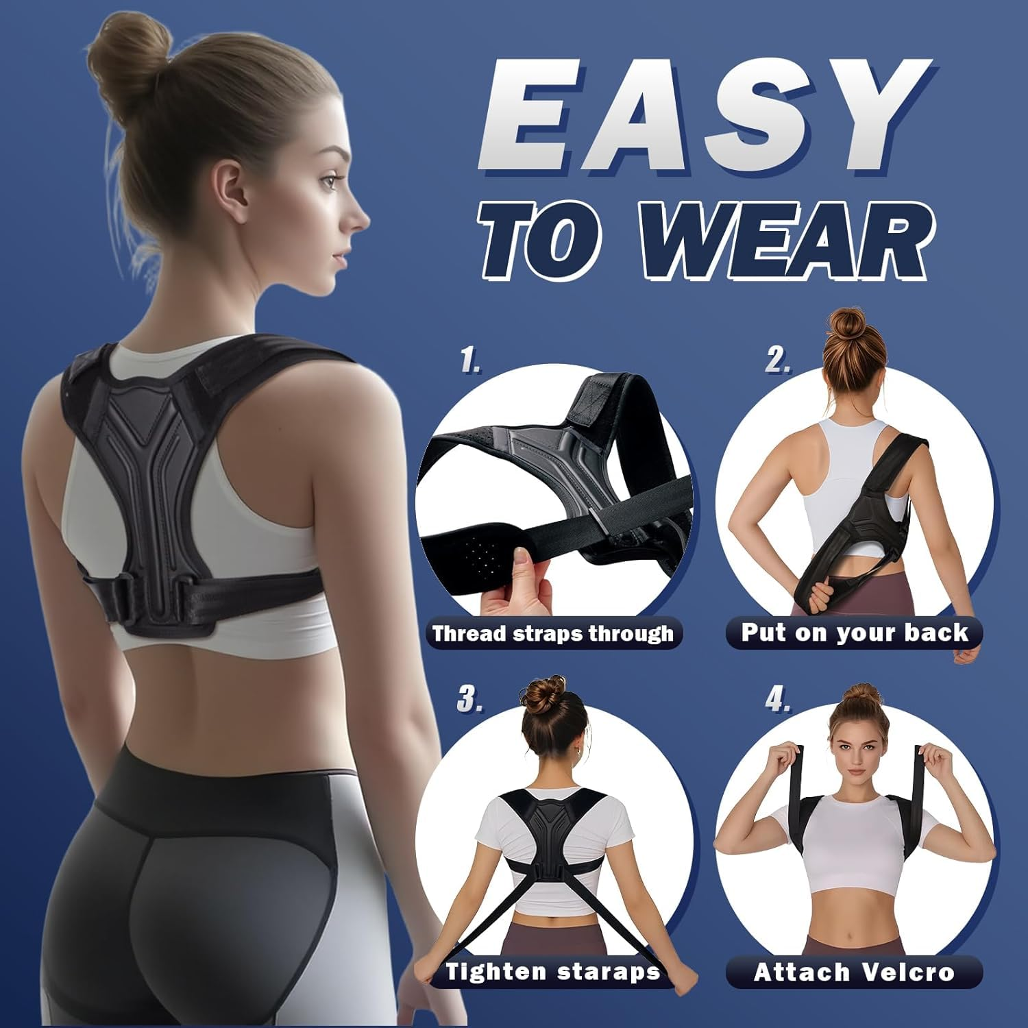 Posture Corrector for Women & Men, Adjustable Upper Back Brace with Anti-Chafing Pads for Neck/Shoulder/Back Pain Relief, Breathable Invisible Posture Brace for Office, Driving, Fitness. (Black, Medium) image number 1