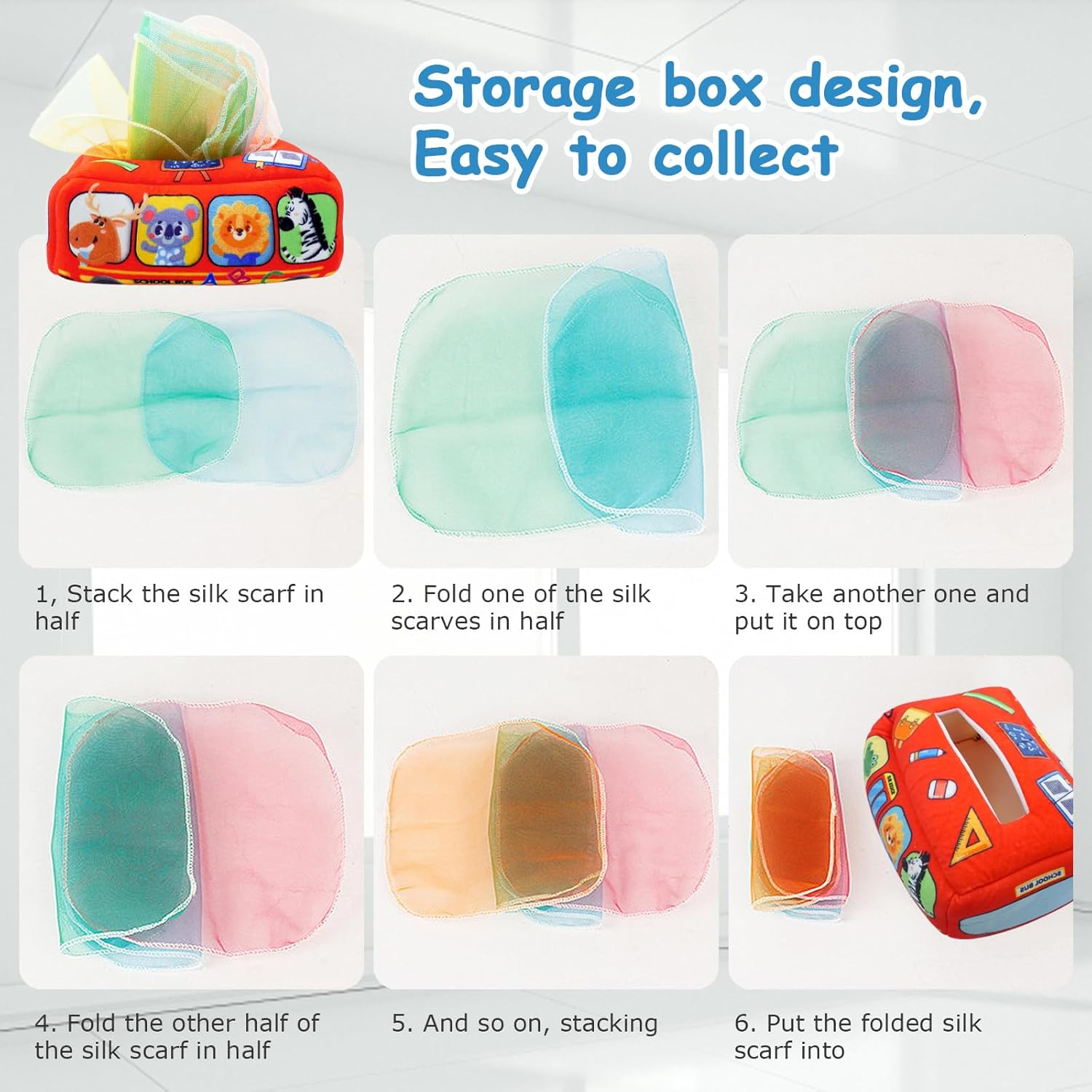 Lenamos Baby Toys 0-24Months, Tissue Box Toy Montessori for Babies 1-2 Year Old Toddlers, Soft Stuffed High Contrast Crinkle Infant Sensory Toys, Boys&Girls Kids Early Learning Newborns Gifts image number 1