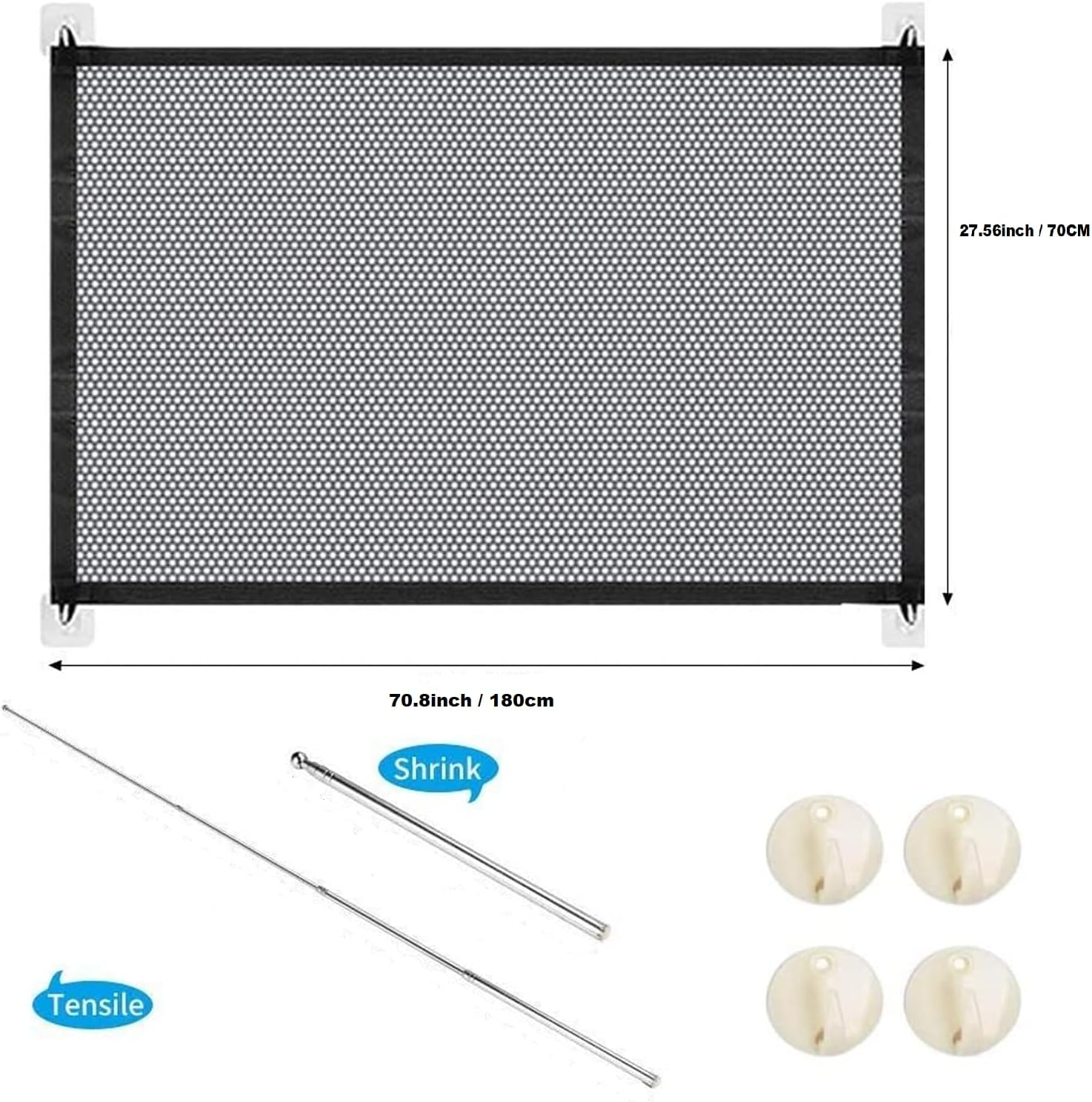 EZONEDEAL Pet Mesh Gate, Portable Folding Mesh Magic Gate for Stairs Wide 70.8"X27.56", Retractable Dog Cat Safe Gate Guard Safety Fence for Hall Doorway Door Stair House Wall Mount, Dog Stairs Gate image number 3