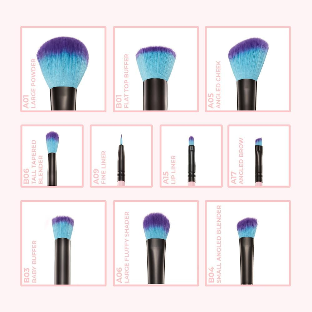 Spectrum Collections Essential Make up Brushes, Spectrum Makeup Brushes Set Including Face Brushes and Eye Brushes with Soft Synthetic Bristles, Signature Pink 10 Piece Makeup Brush Set