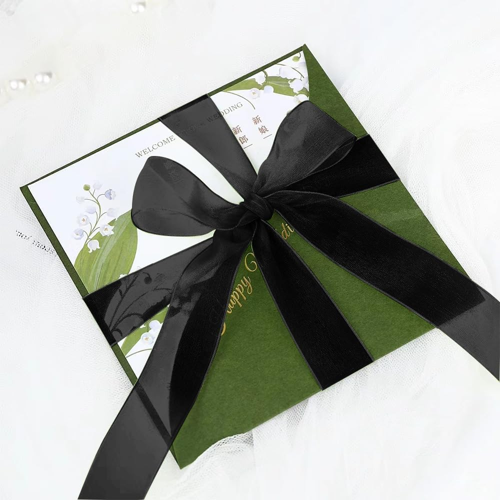 Black Organza Ribbon 1 1/2 Inch - 50 Yards Sheer Chiffon for Christmas, Gift Wrapping, Crafts, Flower Bouquets, Hair Bows - Royal Blue and Black Tulle Options image number 5