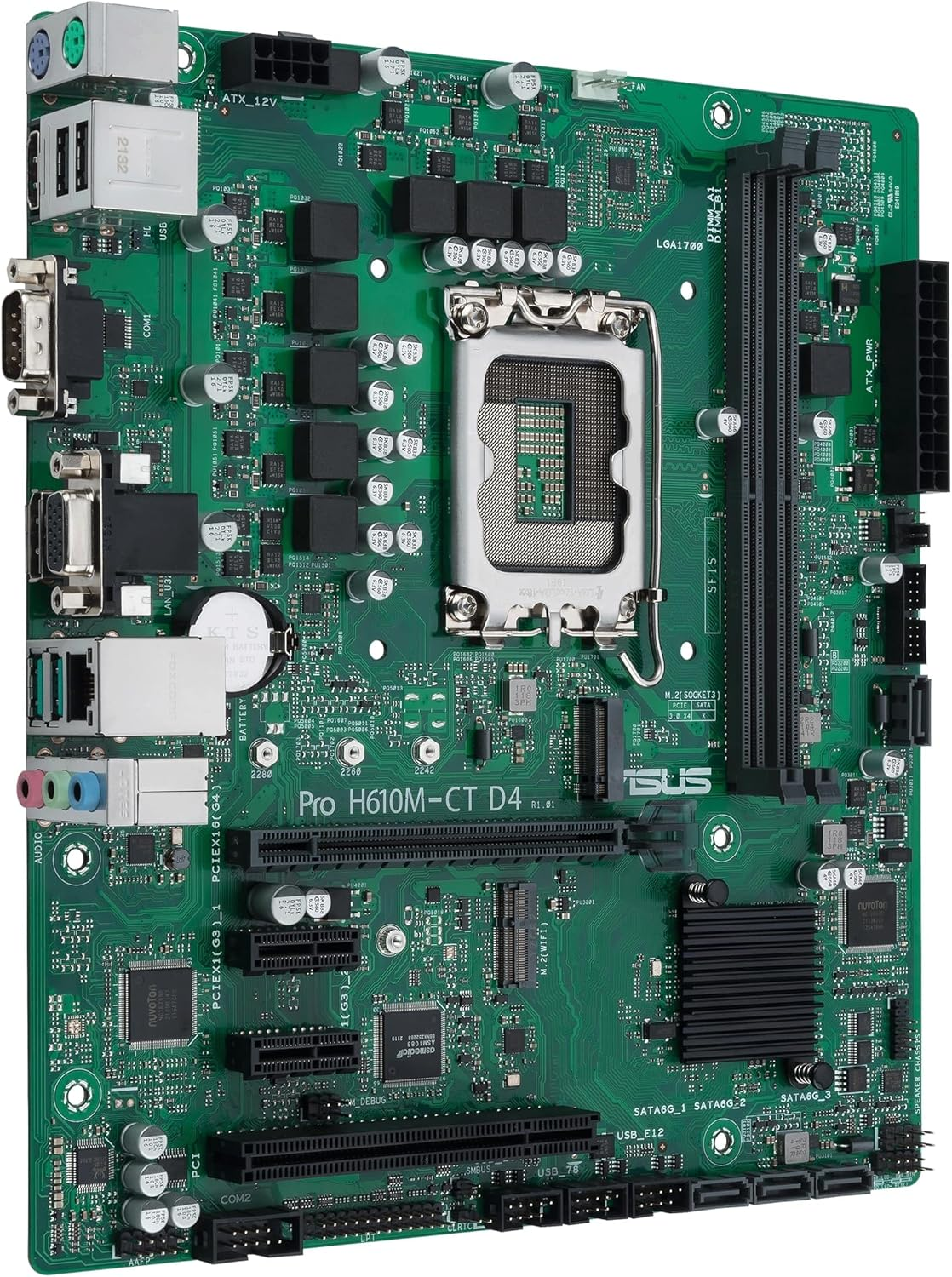 ASUS PRO H610M-C D4-CSM MATX Motherboard, Intel H610, LGA1700, DDR4, PCI 4.0, Intel LAN 1Gb, Realtek 7.1 Surround, 1Xm.2, 4Xsata 6Gb/S, USB 3.2 Gen 1, Asus Control Center Express, Black image number 4