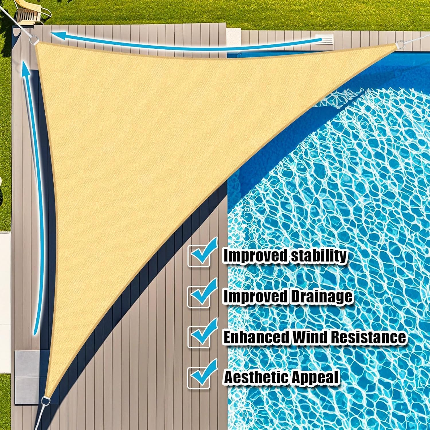 Cozioz Sun Shade Sail 4 X 4 M &ndash; Conical Curved Edge Outdoor Canopy, 95% UV Block Breathable Shade Cloth for Patio, Garden, Backyard, Sand Color image number 2