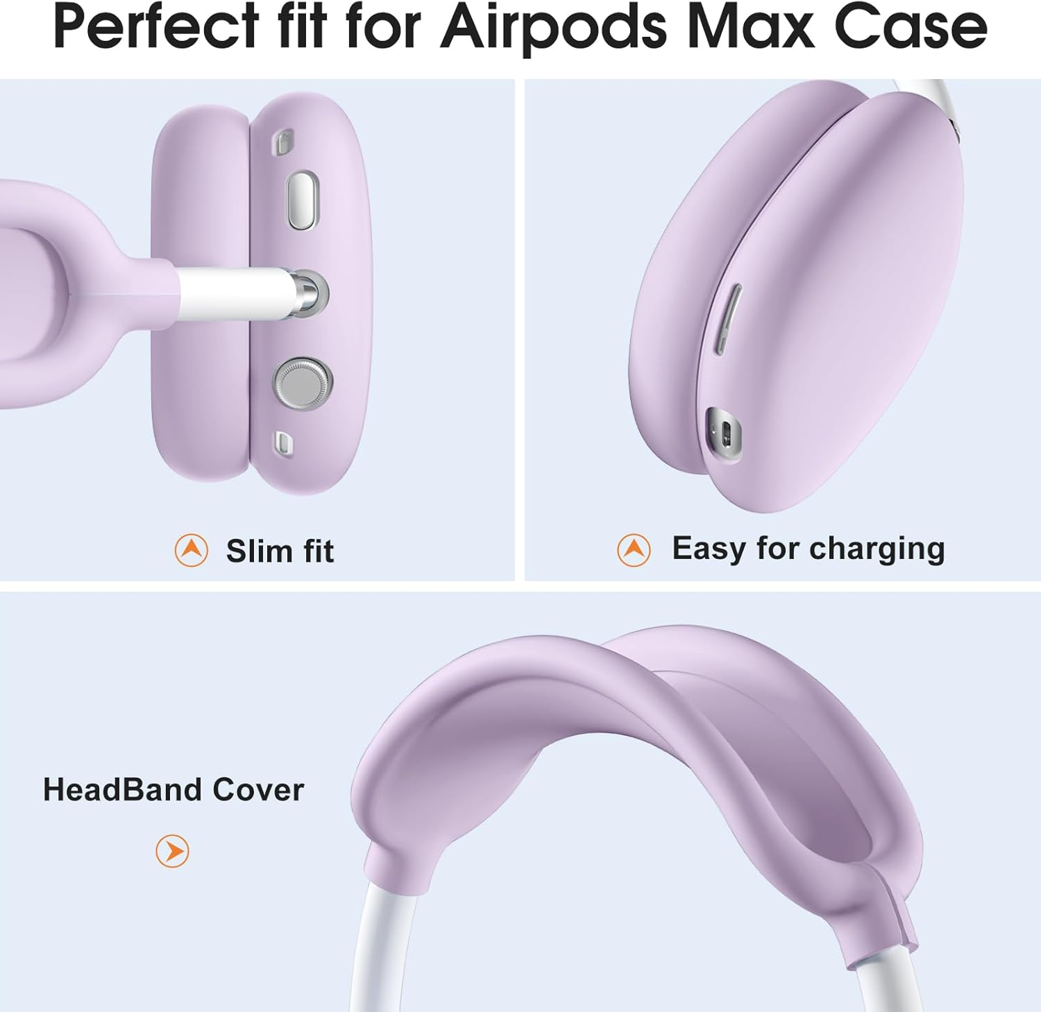 WJK Soft Case Cover for Airpods Max Headphones, Airpods Max Ear Cup Covers/Ear Pad Case Cover/Headband Cover/Max Headband Pad, Silicone Skin Protector Compatible with Apple Airpods Max, Lavender image number 3