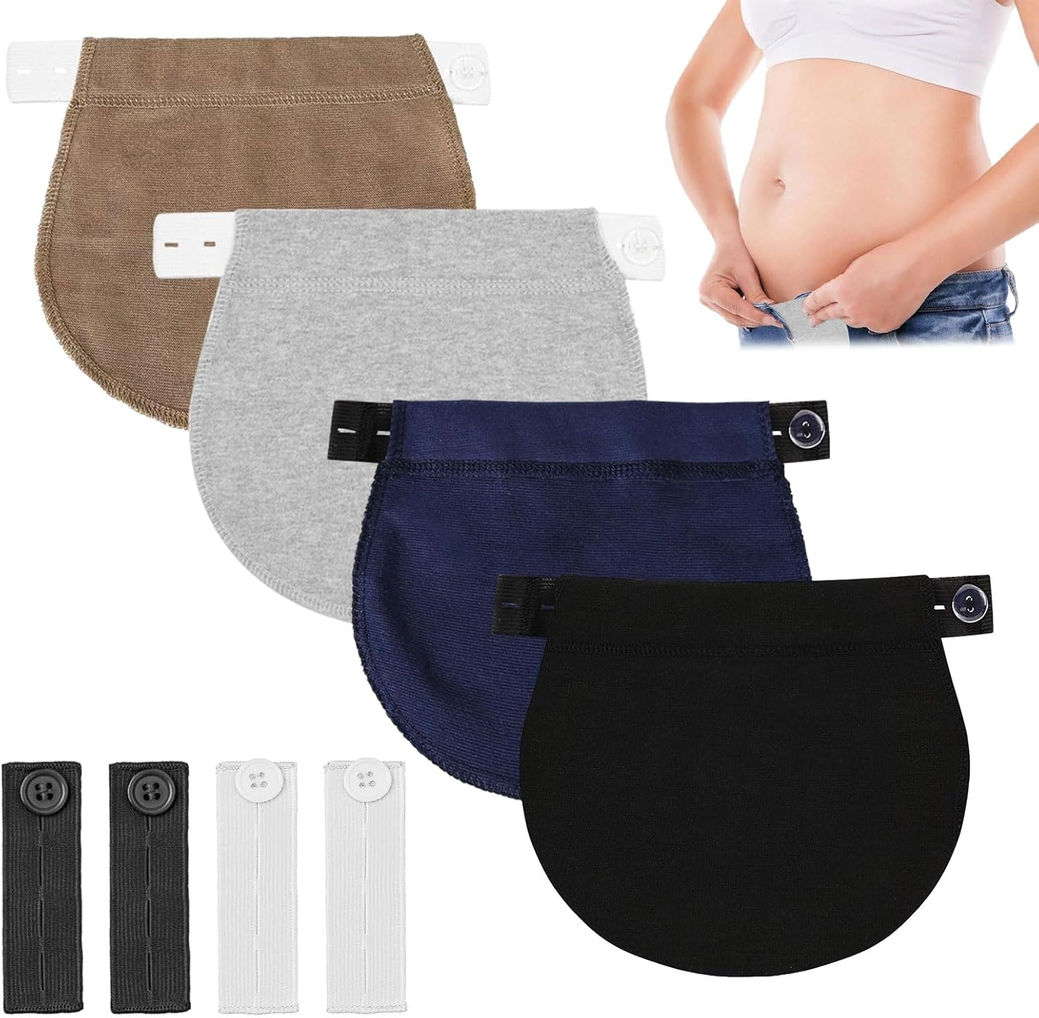 8 Pcs Adjustable Maternity Pants Extender, Maternity Clothes Waist Band, Pregnancy Belt with Buttons and Holes Design, Elastic Waist Pregnancy Belt Extender, Button Waistband for Men, Women, Jeans​